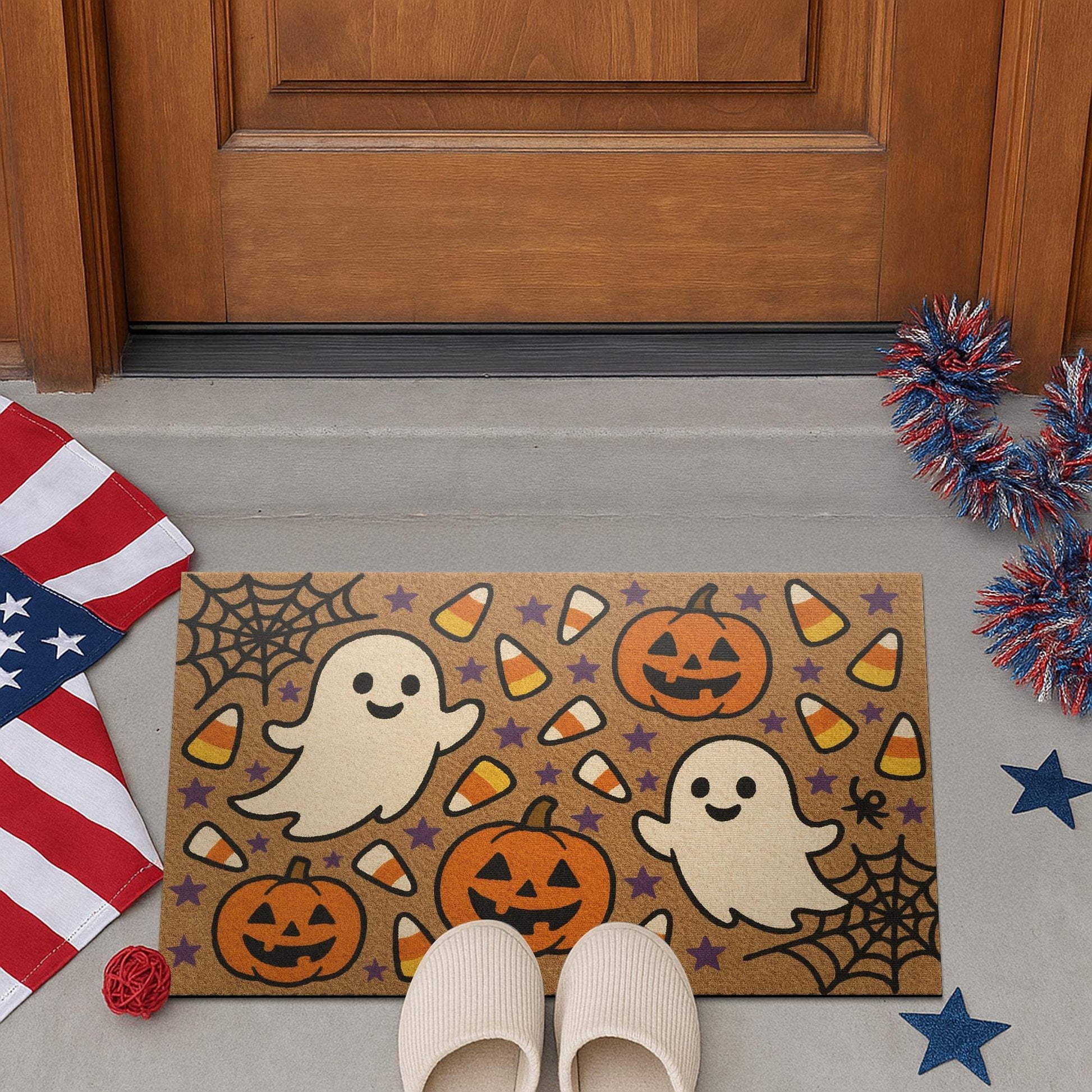 Cute Halloween Ghost Doormat, Pumpkin Candy Corn Fall Mat, Spooky Welcome Mat, Funny Halloween Porch Decor, Outdoor Fall Rug