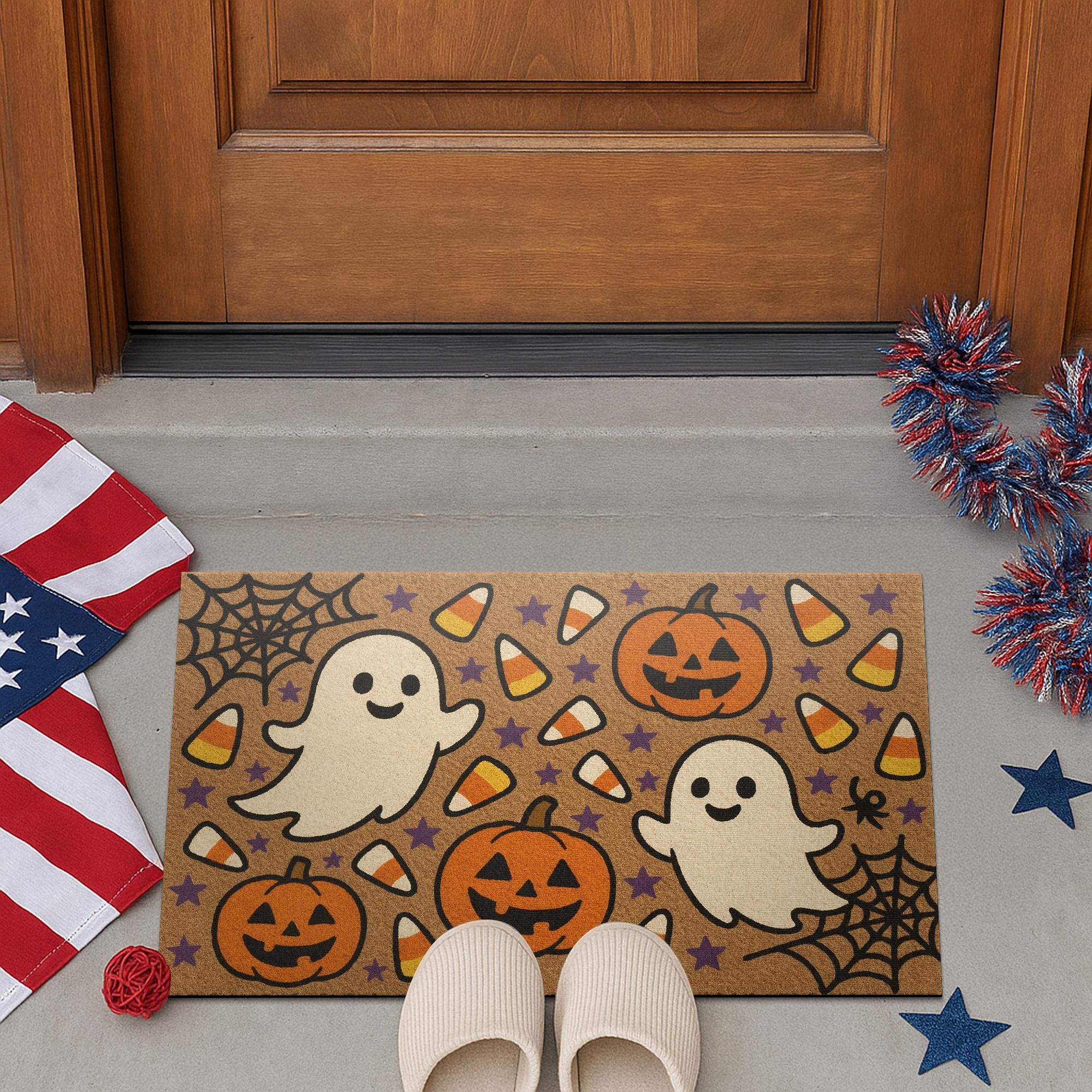 Cute Halloween Ghost Doormat, Pumpkin Candy Corn Fall Mat, Spooky Welcome Mat, Funny Halloween Porch Decor, Outdoor Fall Rug