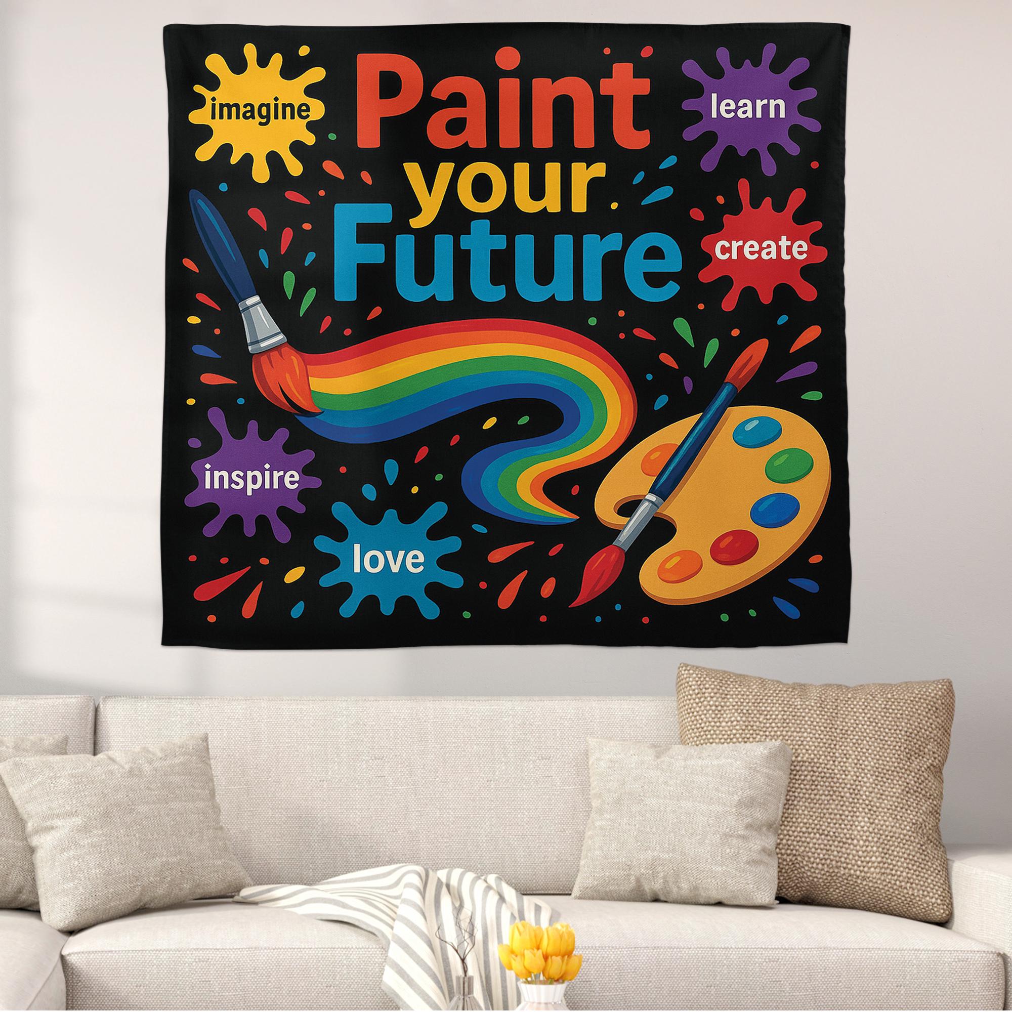 Paint Your Future Classroom Tapestry, Colorful Teacher Wall Decor, Motivational Art Banner for Kids, Art Room or School Decoration