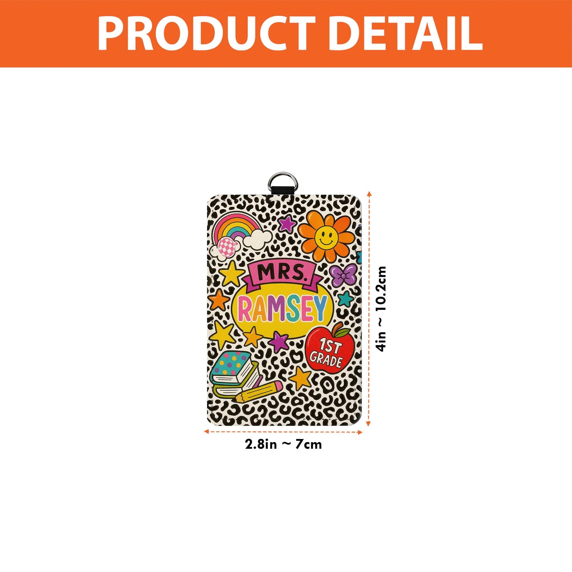 Personalized 1st Grade Teacher ID Badge | Colorful Leopard Print Name Tag for Teachers, Educators | Fun Back to School Lanyard, School Tag