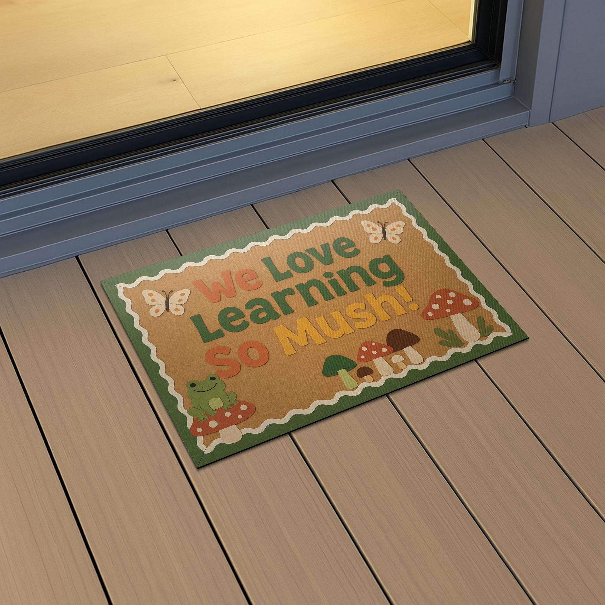 We Love Learning So Mush Doormat, Cute Classroom Welcome Mat, Mushroom Frog Teacher Rug, Back to School Door Decor, Funny Entry Mat