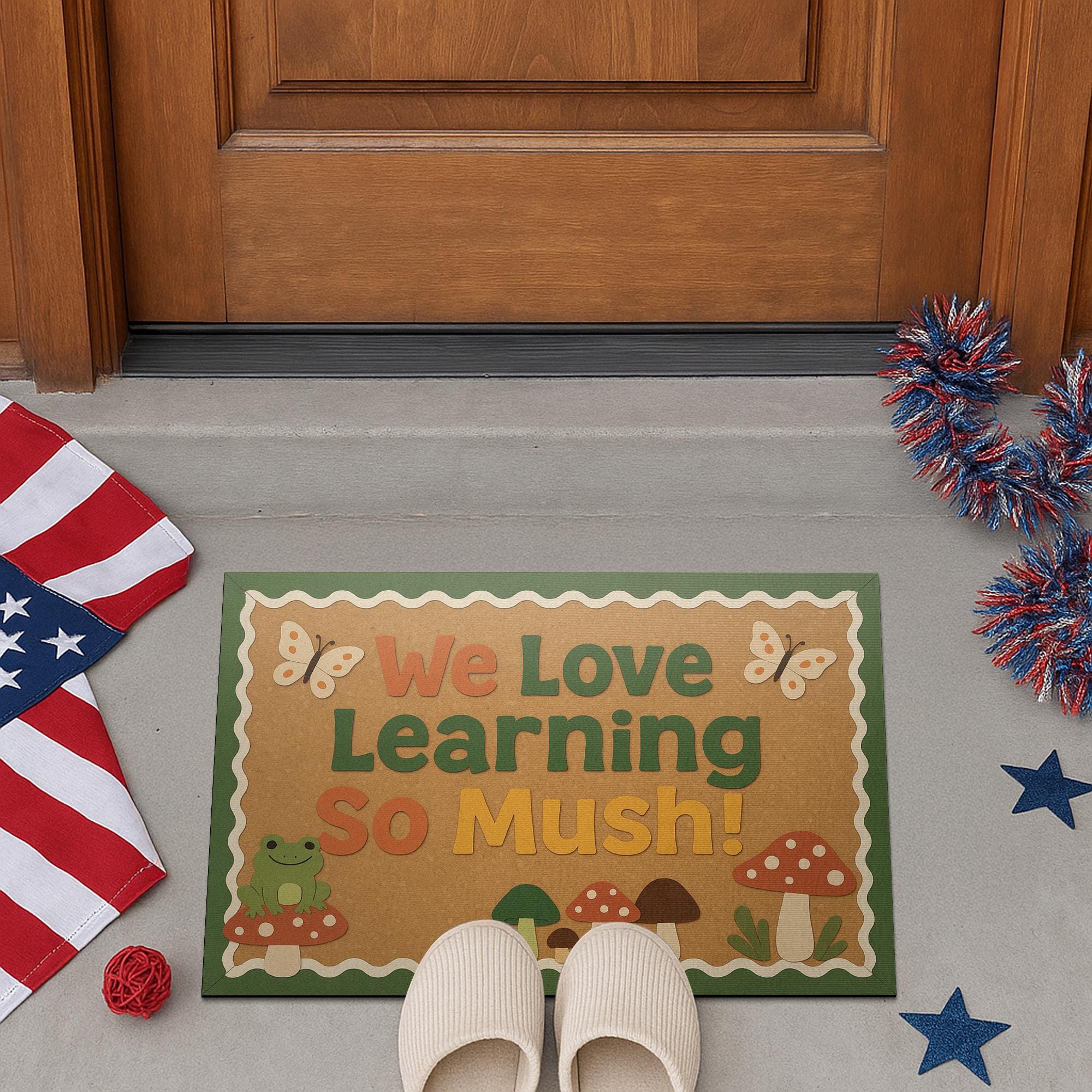 We Love Learning So Mush Doormat, Cute Classroom Welcome Mat, Mushroom Frog Teacher Rug, Back to School Door Decor, Funny Entry Mat