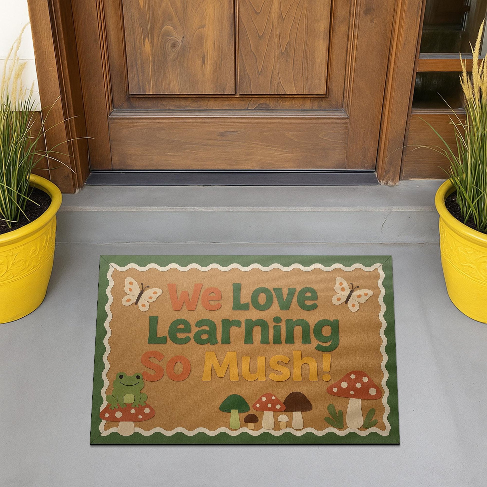 We Love Learning So Mush Doormat, Cute Classroom Welcome Mat, Mushroom Frog Teacher Rug, Back to School Door Decor, Funny Entry Mat