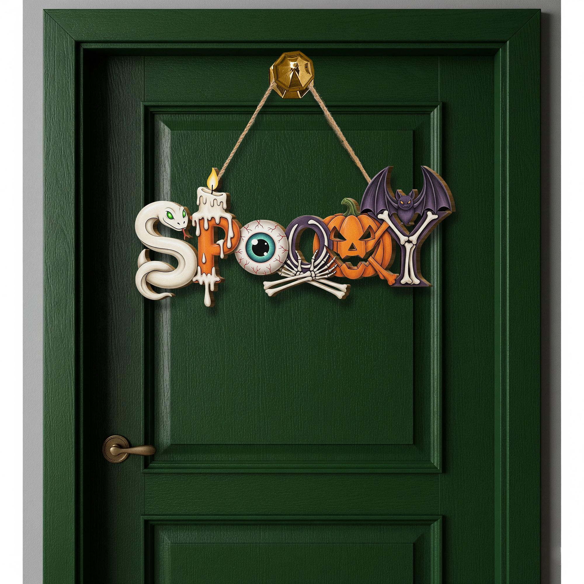 Spooky Halloween Door Sign – Cute Hanging Decor with Bat, Pumpkin, Bones & Snake – Fun Halloween Wall Sign
