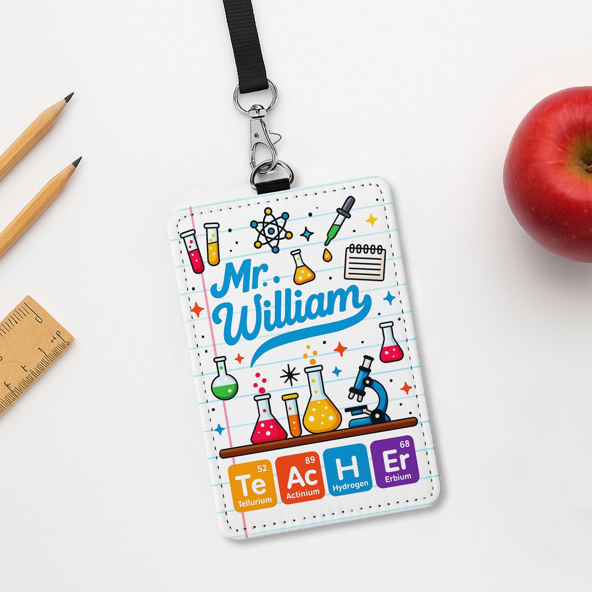 Science Teacher ID Badge Holder | Personalized Chemistry Name Tag for Teachers, Educators | Fun Back to School Lab Lanyard Accessory