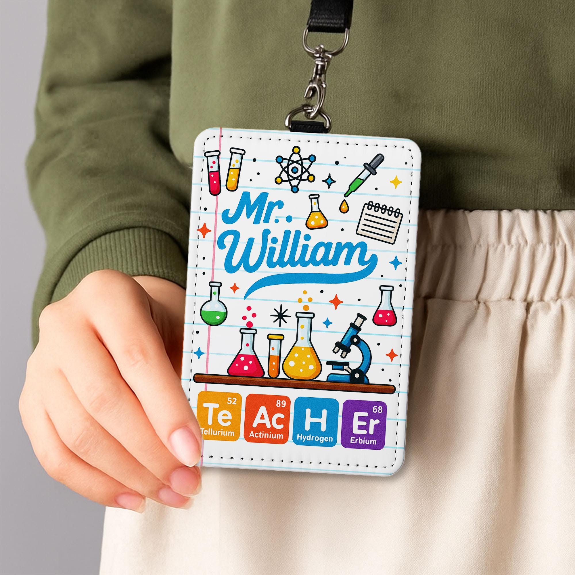 Science Teacher ID Badge Holder | Personalized Chemistry Name Tag for Teachers, Educators | Fun Back to School Lab Lanyard Accessory