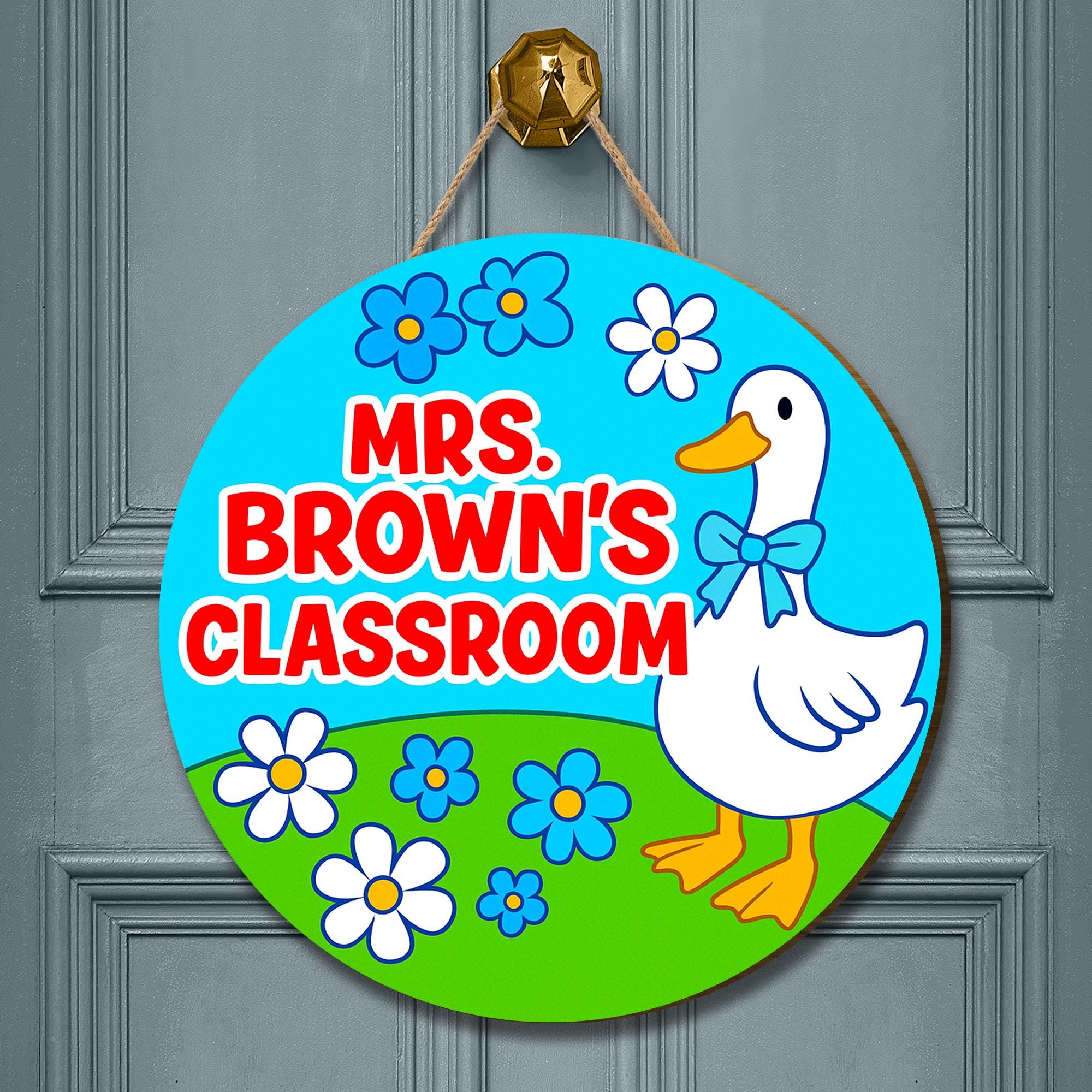 Goose Classroom Welcome Door Sign, Cute Goose and Flowers Wooden Sign, Personalized Teacher Back to School Classroom Decor, Elementary Decor