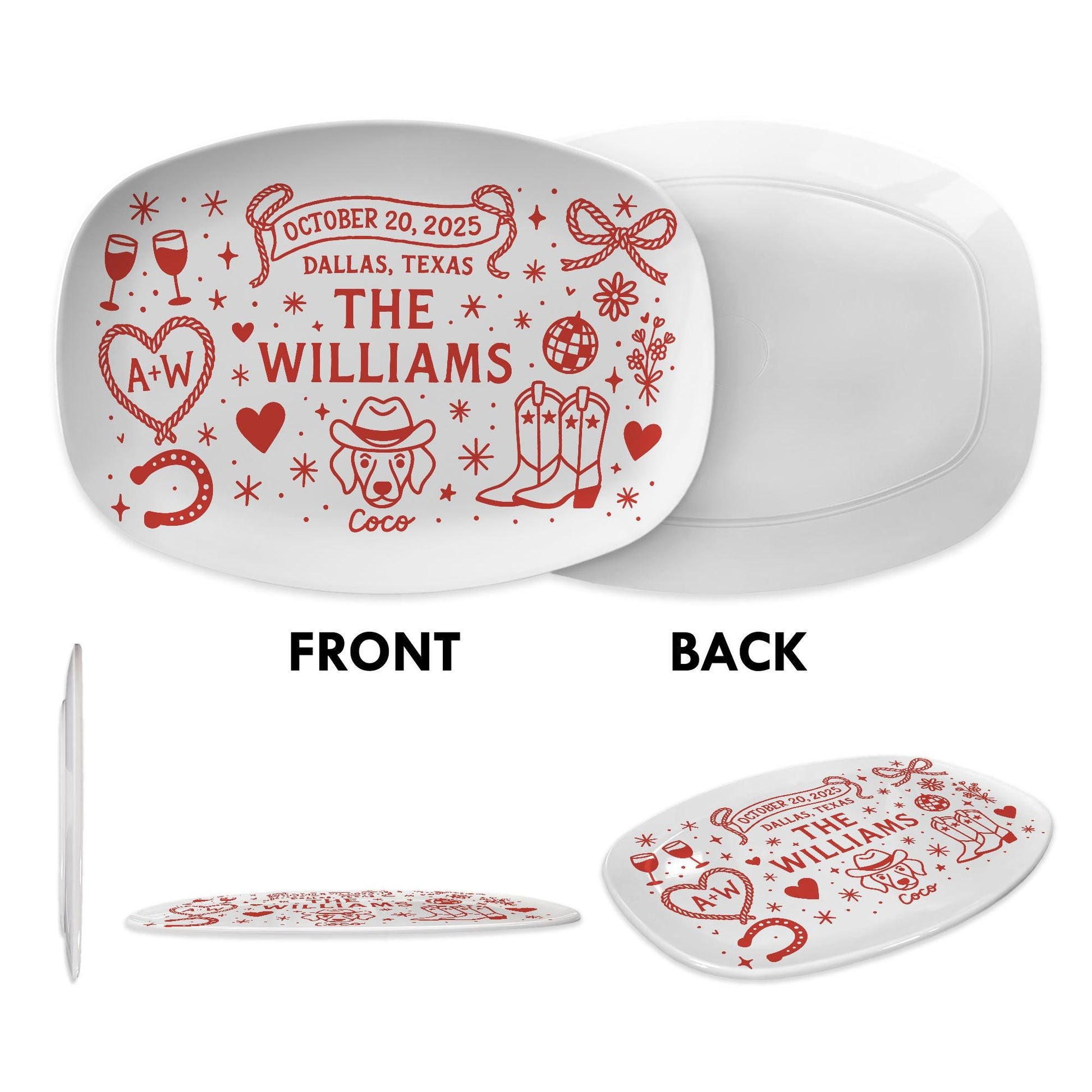 Custom Western Wedding Platter, Last Rodeo Party Keepsake, Personalized Texas Ranch Wedding Tray, Unique Couple Gift with Pet Name