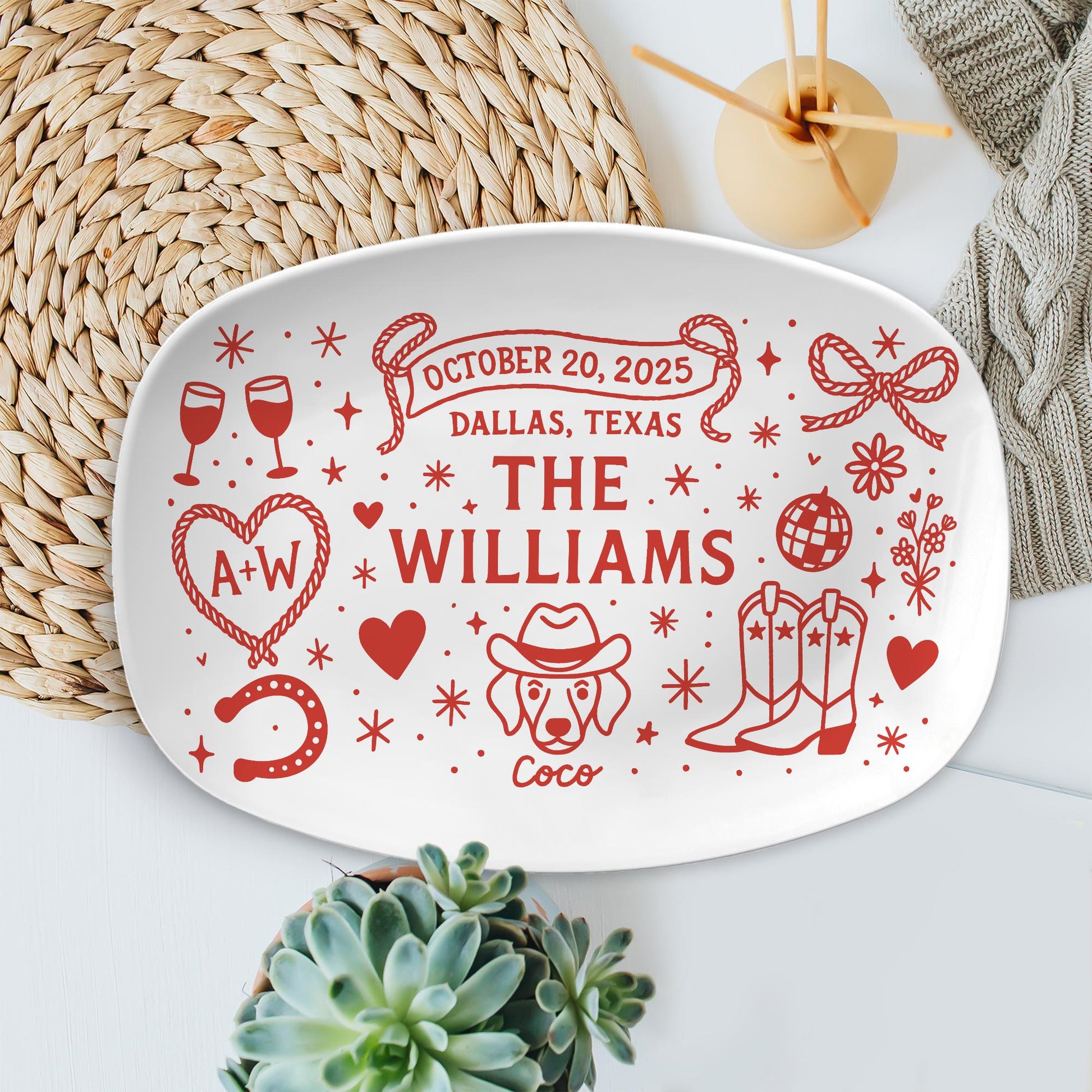 Custom Western Wedding Platter, Last Rodeo Party Keepsake, Personalized Texas Ranch Wedding Tray, Unique Couple Gift with Pet Name