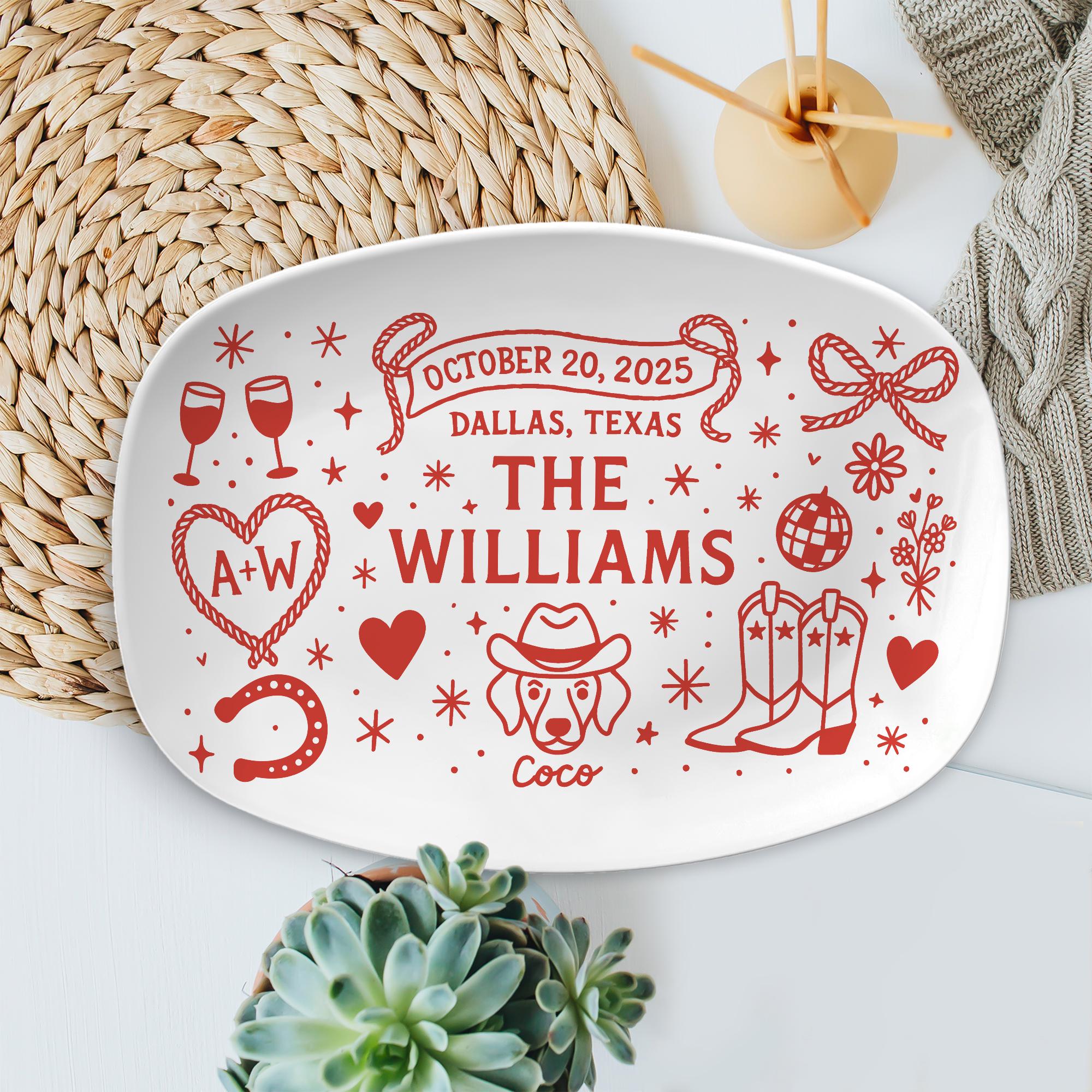 Custom Western Wedding Platter, Last Rodeo Party Keepsake, Personalized Texas Ranch Wedding Tray, Unique Couple Gift with Pet Name