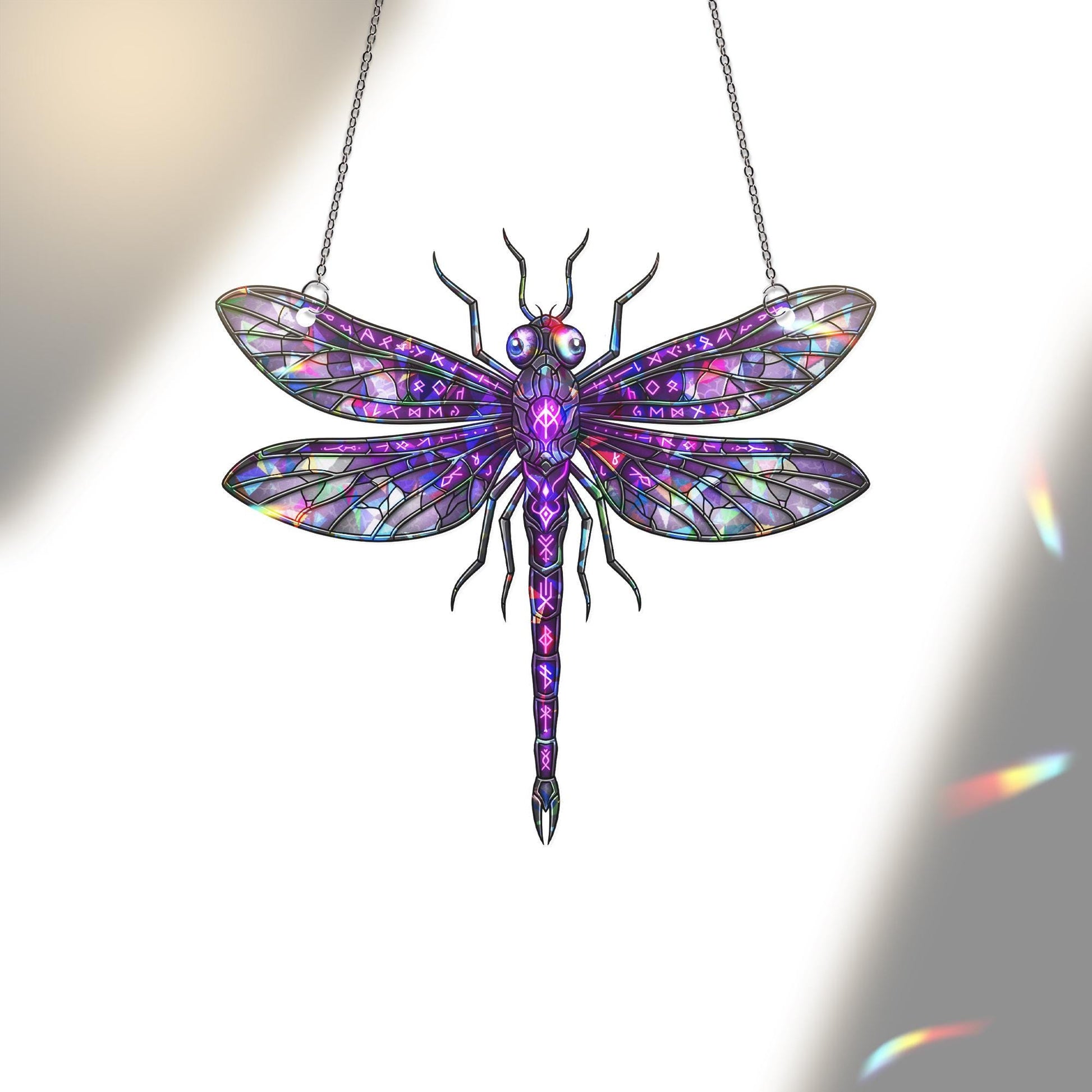 Purple Dragonfly Suncatcher Stained Glass Insect Window Hanging Boho Gothic Decor
