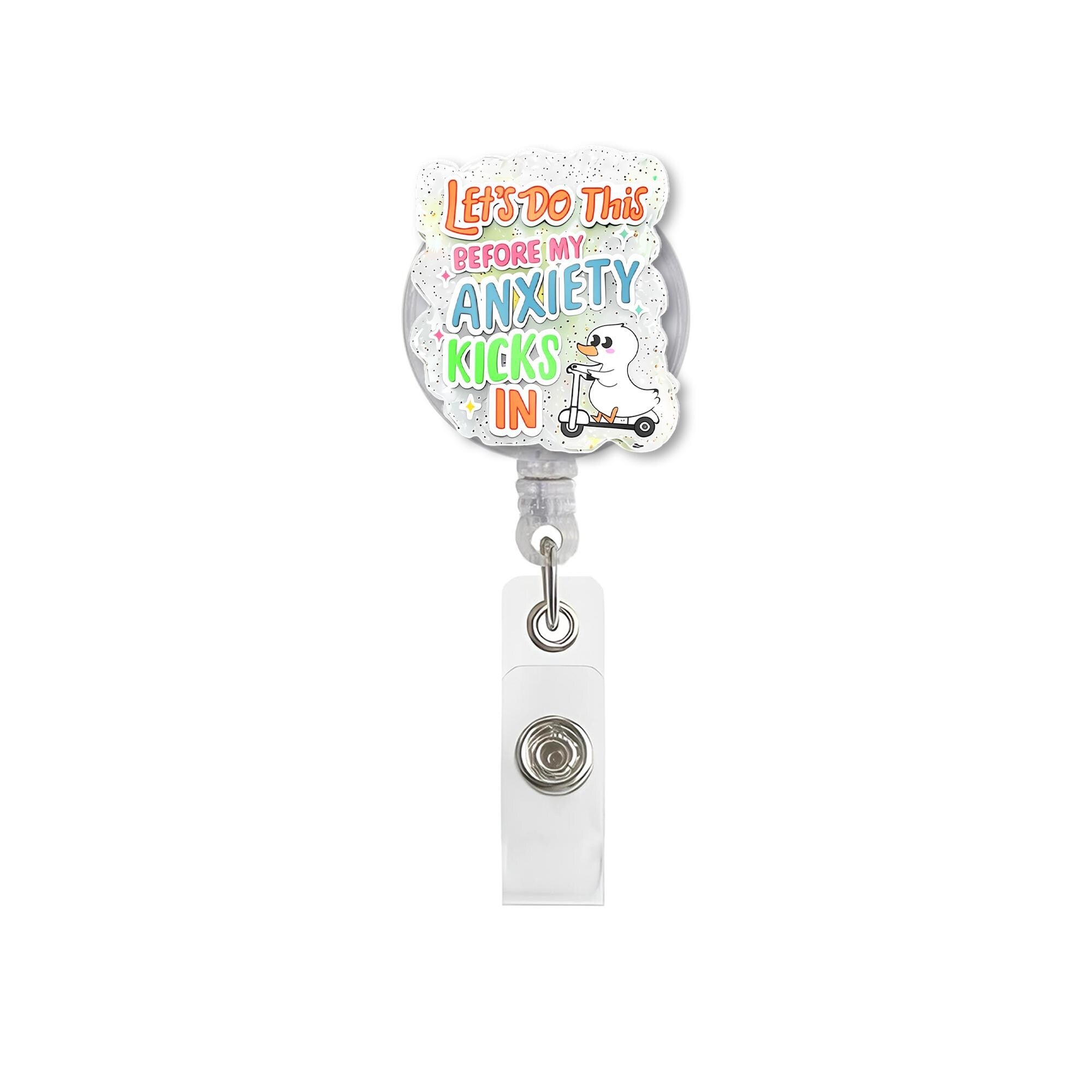 Funny Anxiety Badge Reel, Cute ID Holder for Work, Retractable Badge Clip, Mental Health Humor Gift, Quirky Office Accessory