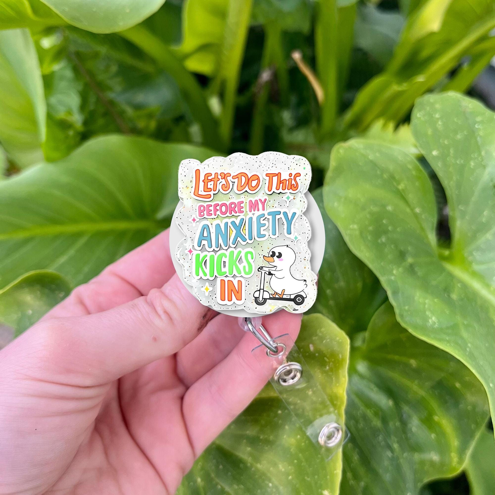 Funny Anxiety Badge Reel, Cute ID Holder for Work, Retractable Badge Clip, Mental Health Humor Gift, Quirky Office Accessory