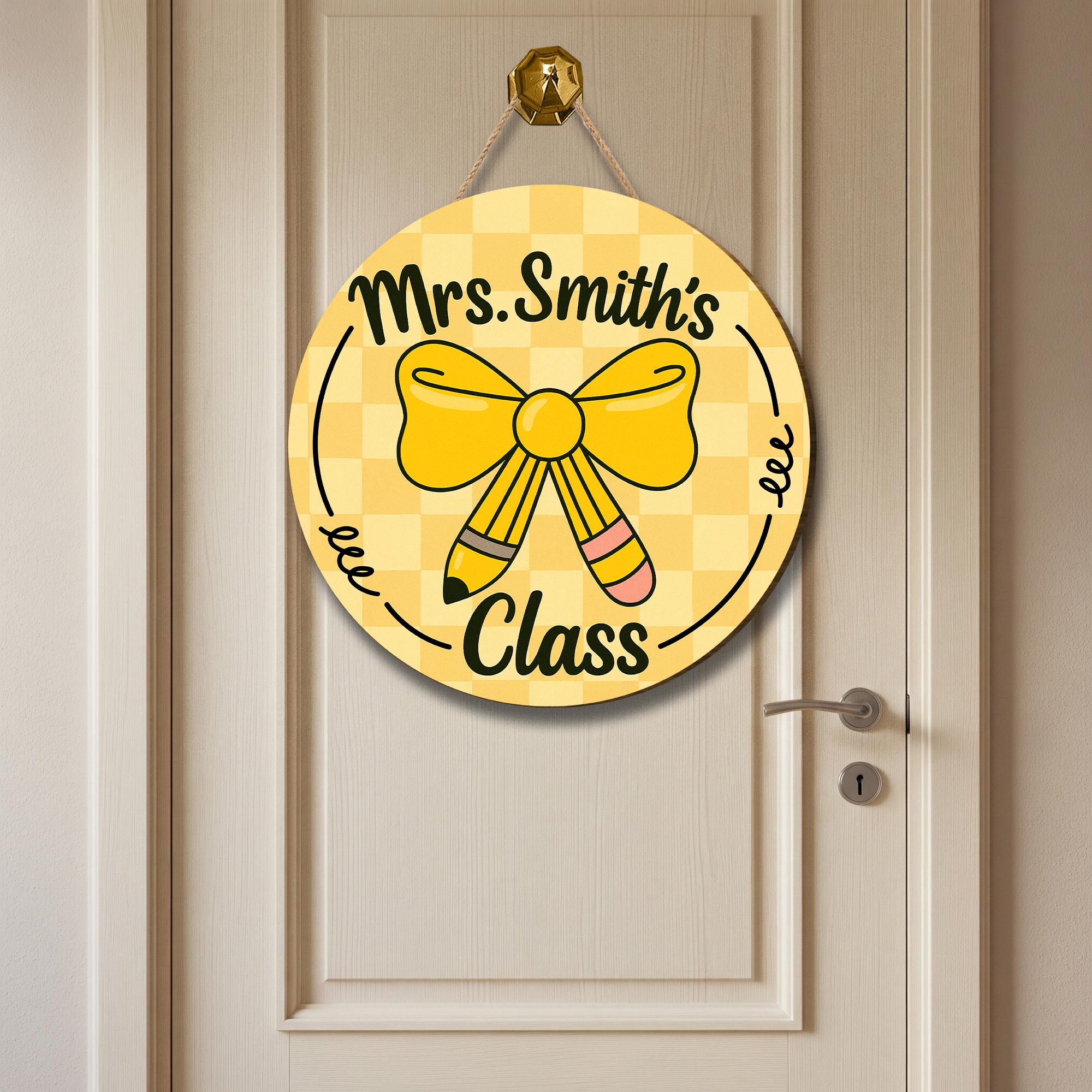 Teacher Door Hanger, Personalized Classroom Sign, Back to School Decor, Custom Name Sign, Cute Pencil Bow School Door Sign