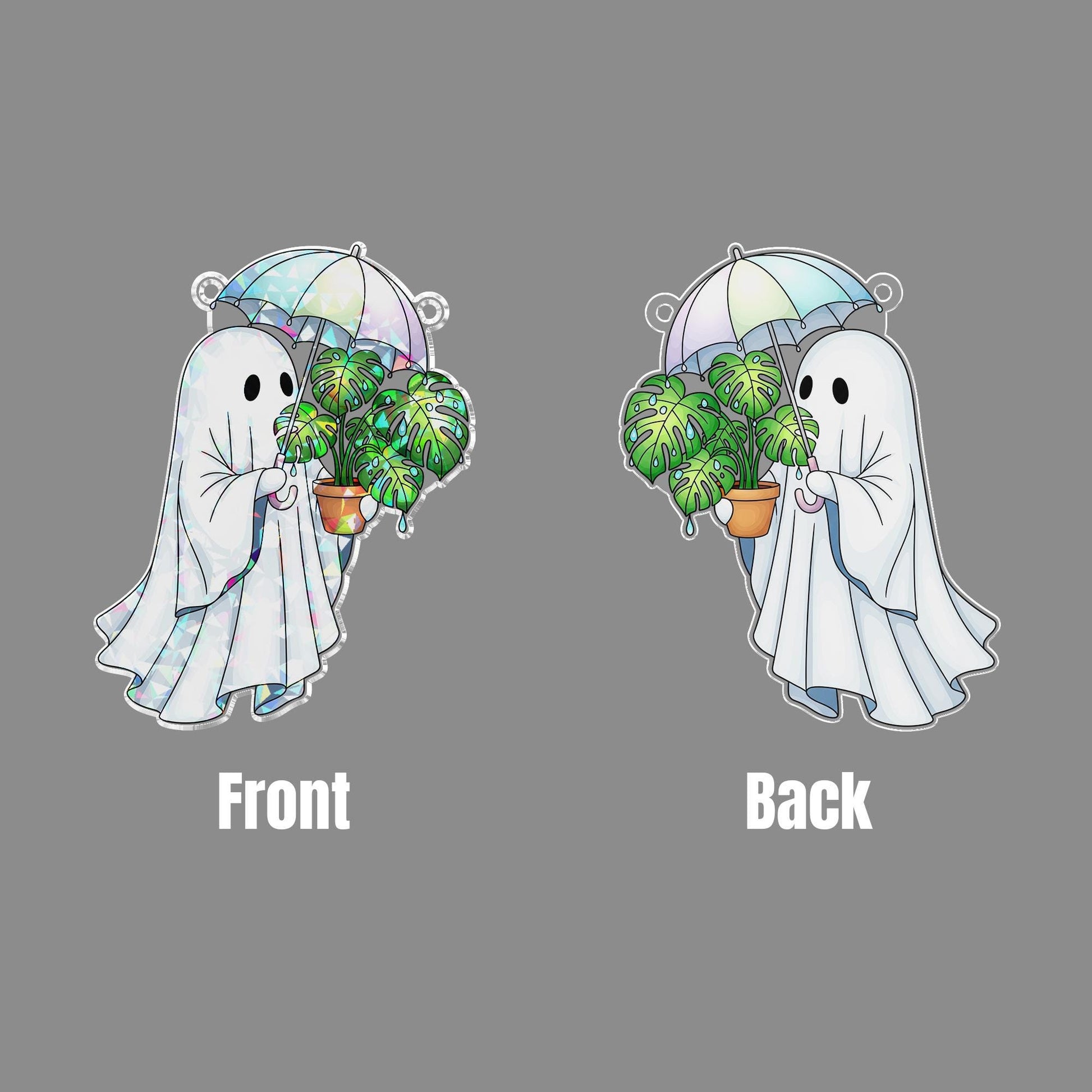 Cute Ghost Plant Suncatcher Stained Glass Monstera Umbrella Window Decor Halloween Gift