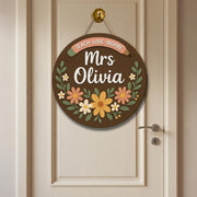 Floral Teacher Door Hanger, Teach Love Inspire Sign, Personalized Classroom Decor, Custom Name Wood Sign, Back to School Gift
