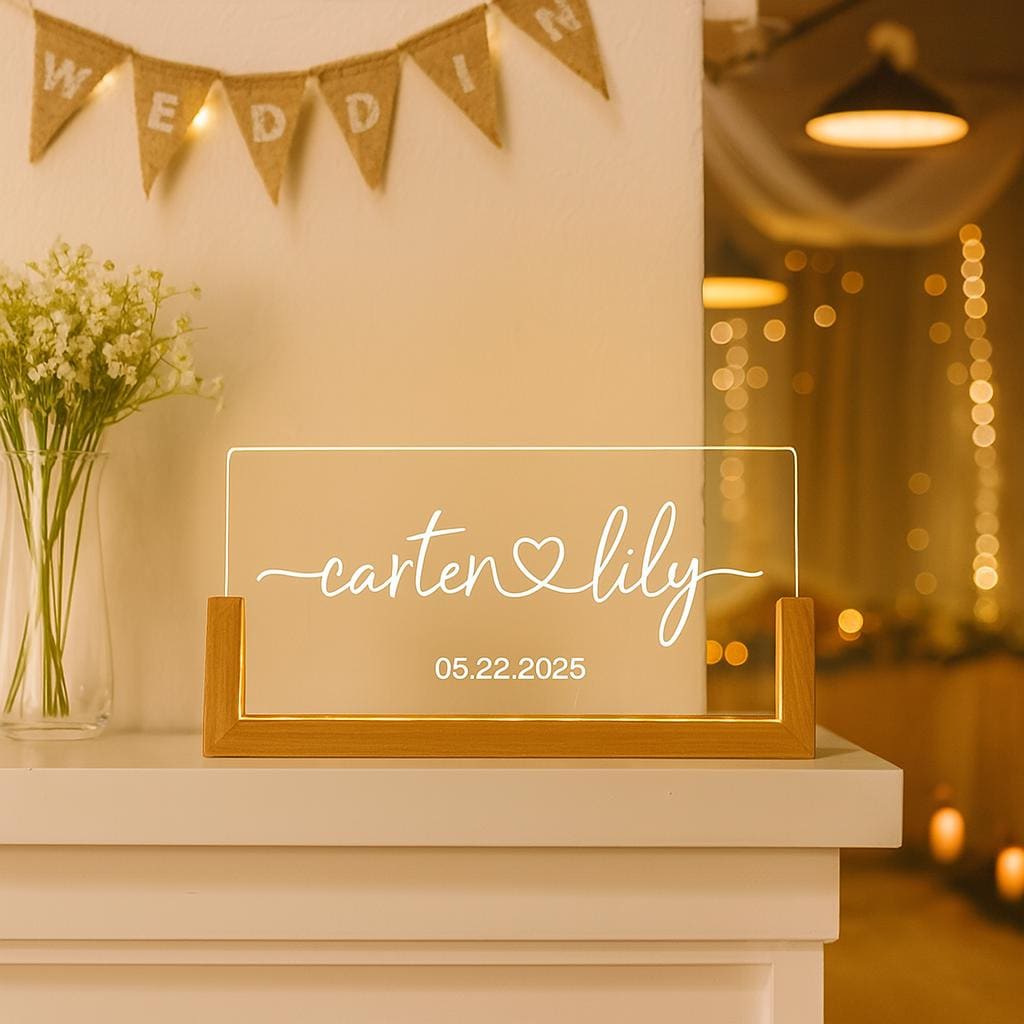 Custom LED Name Night Light Wedding Gift – Personalized Couple Sign with Date – Romantic Bedroom Decor, Engagement or Anniversary Gift