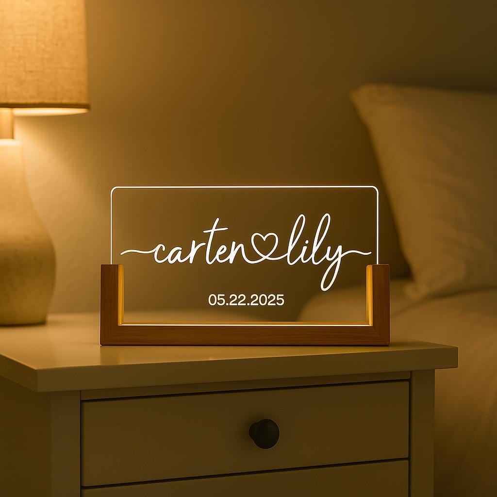 Custom LED Name Night Light Wedding Gift – Personalized Couple Sign with Date – Romantic Bedroom Decor, Engagement or Anniversary Gift
