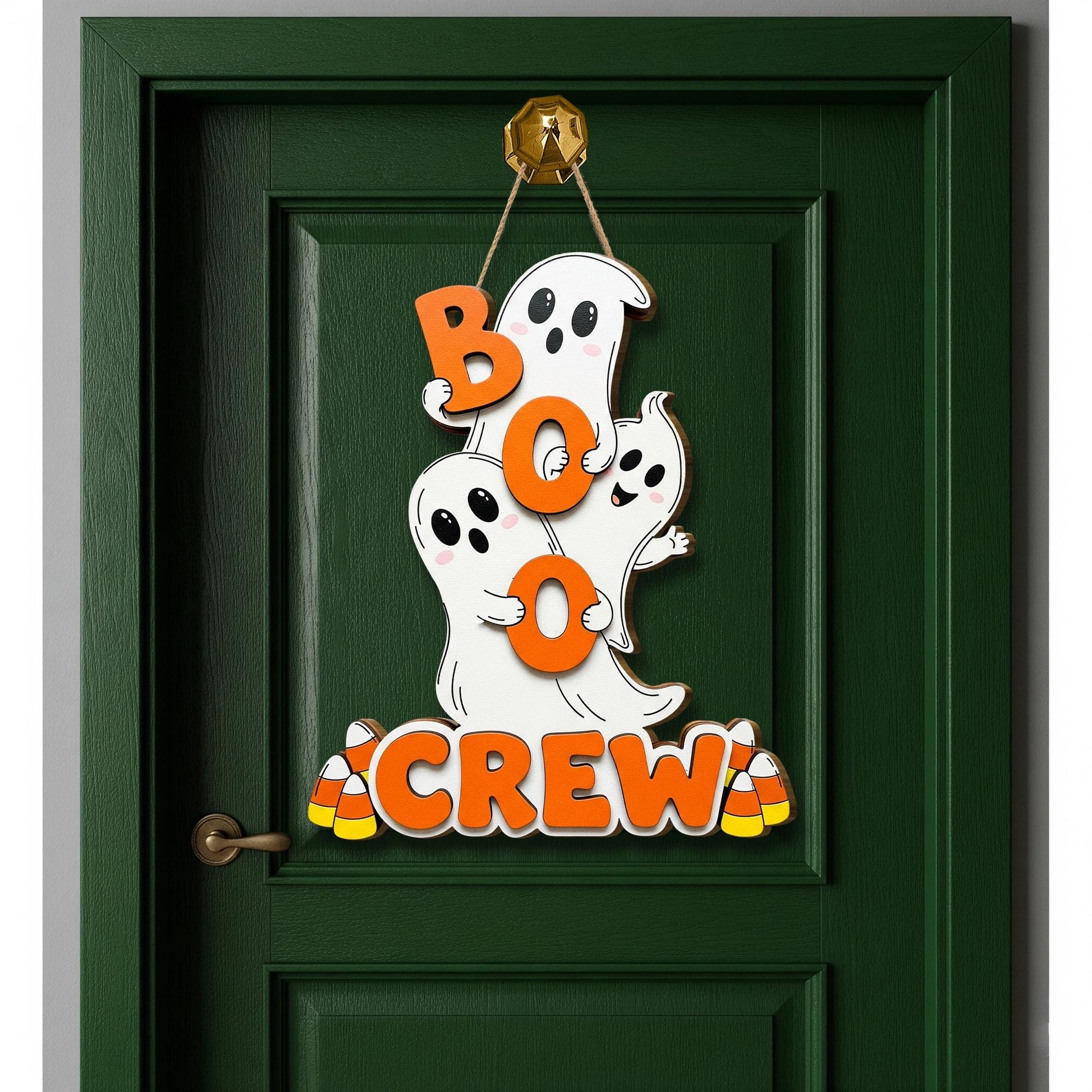 Boo Crew Sign, Cute Ghost Halloween Decor, Kids Front Door Hanger, 3D Halloween Welcome Sign, Candy Corn Ghost Door Wreath
