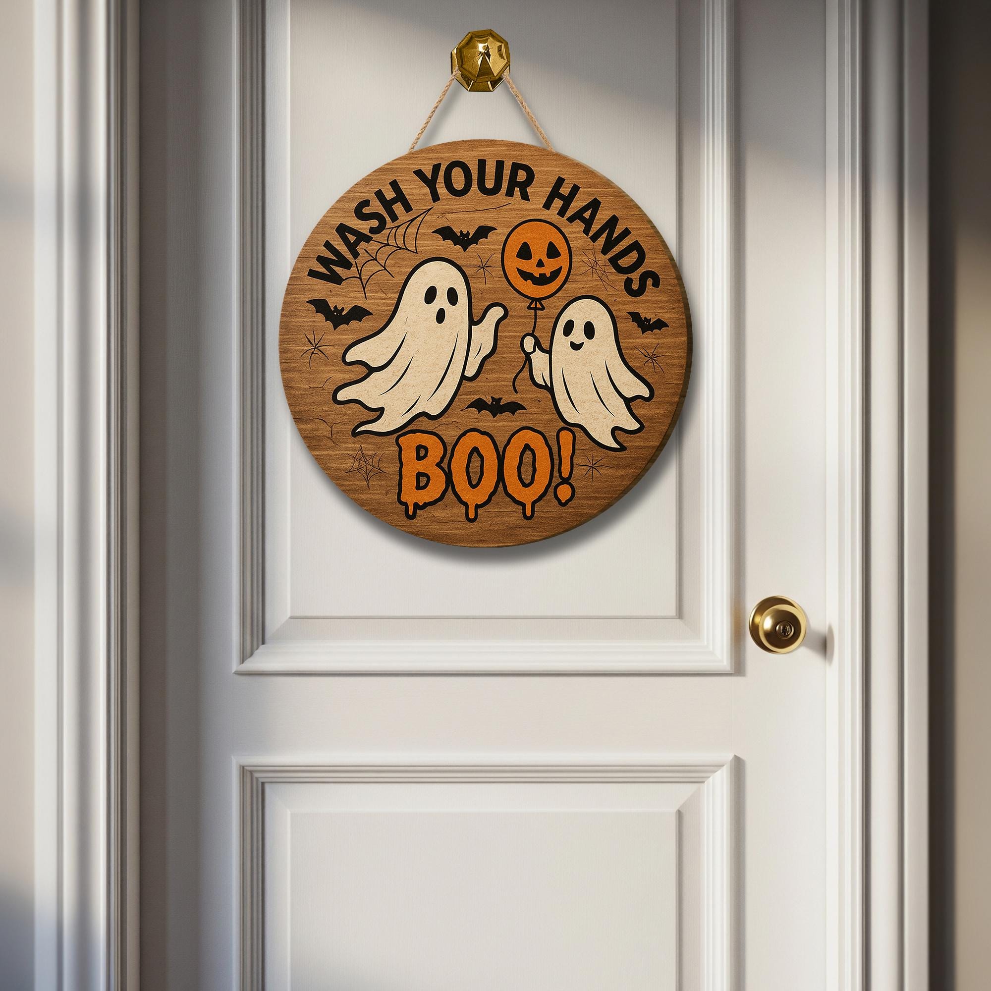 Wash Your Hands Boo Sign, Funny Halloween Bathroom Wood Decor, Ghost Hand Washing Sign, Spooky Wall Hanging, Halloween Door Plaque