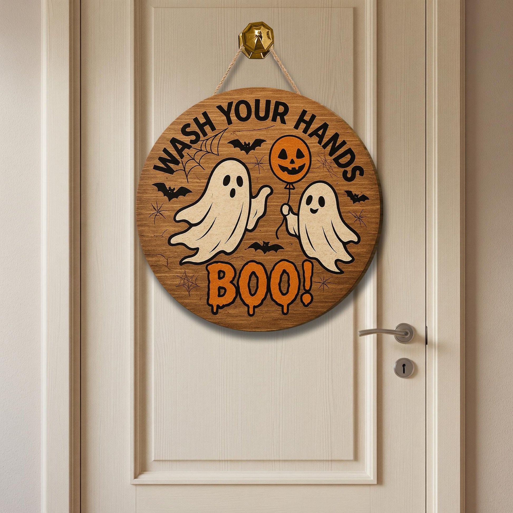 Wash Your Hands Boo Sign, Funny Halloween Bathroom Wood Decor, Ghost Hand Washing Sign, Spooky Wall Hanging, Halloween Door Plaque