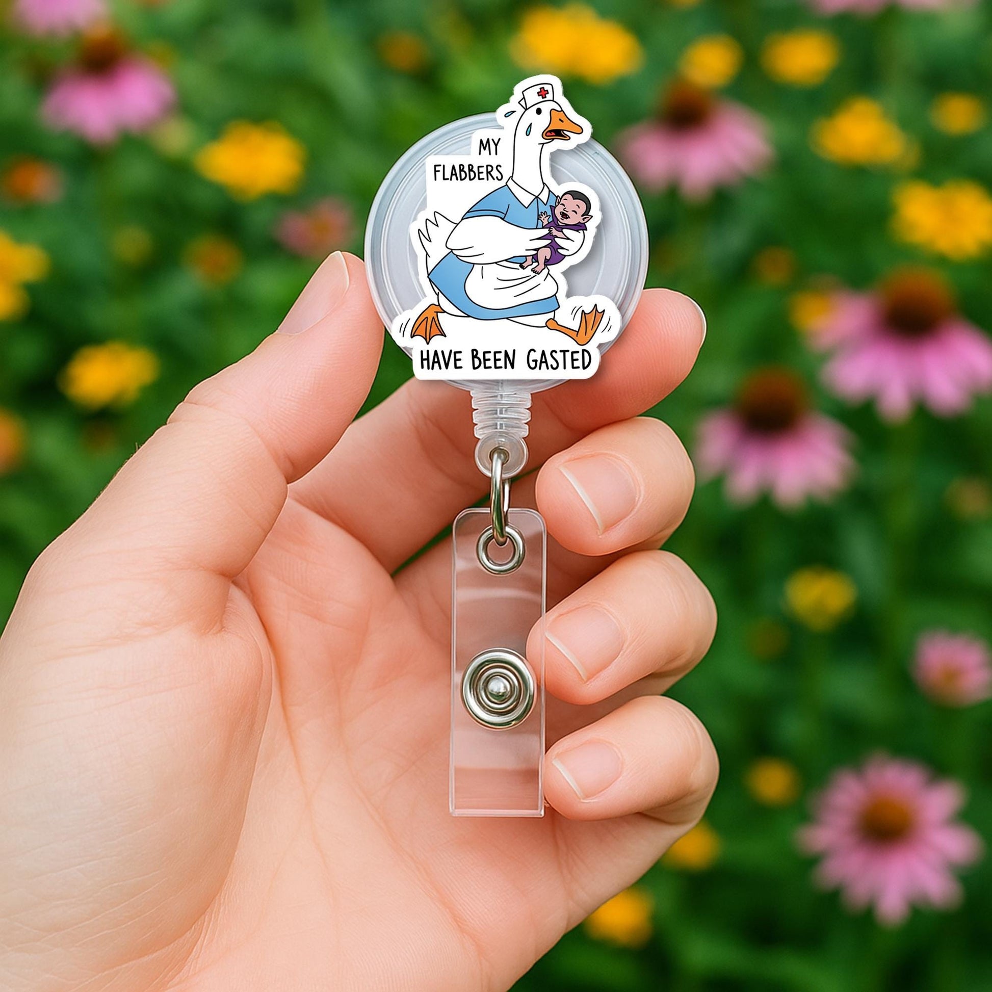 Funny Nurse Goose Badge Reel, My Flabbers Have Been Gasted ID Holder, Cute Hospital RN Badge Clip, Nurse Humor Gift for Coworker