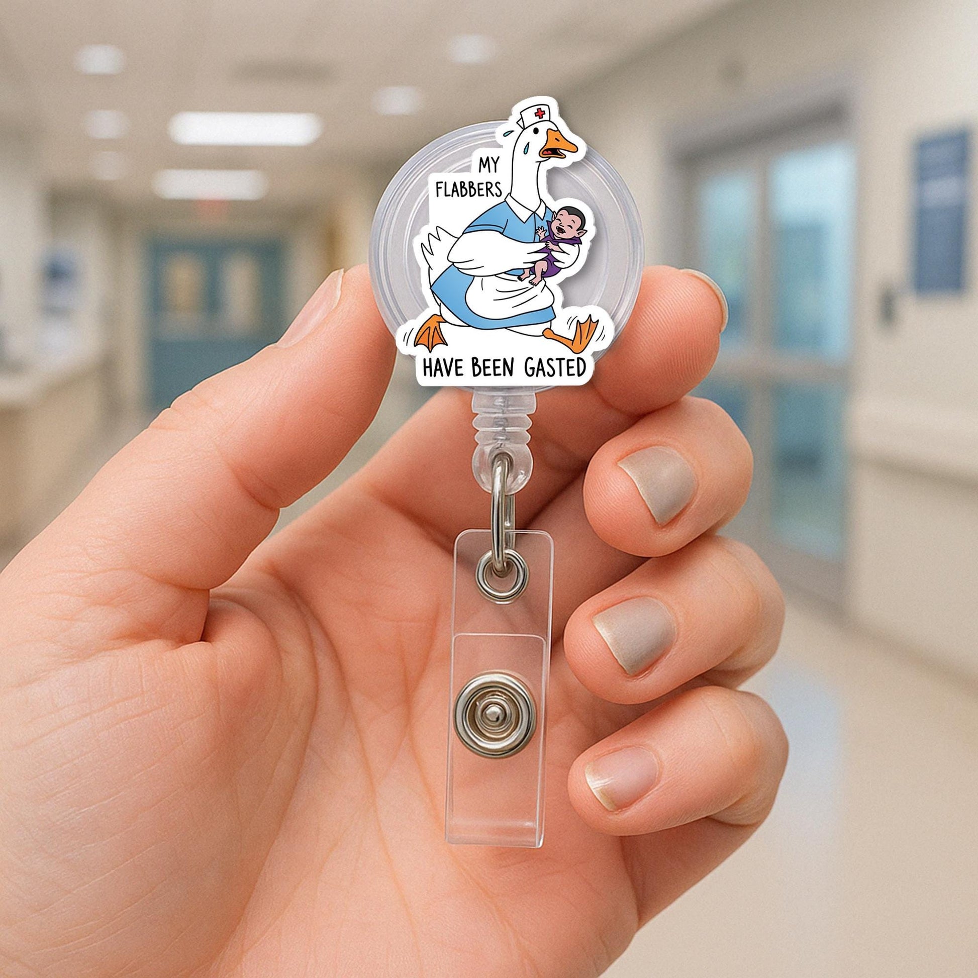 Funny Nurse Goose Badge Reel, My Flabbers Have Been Gasted ID Holder, Cute Hospital RN Badge Clip, Nurse Humor Gift for Coworker