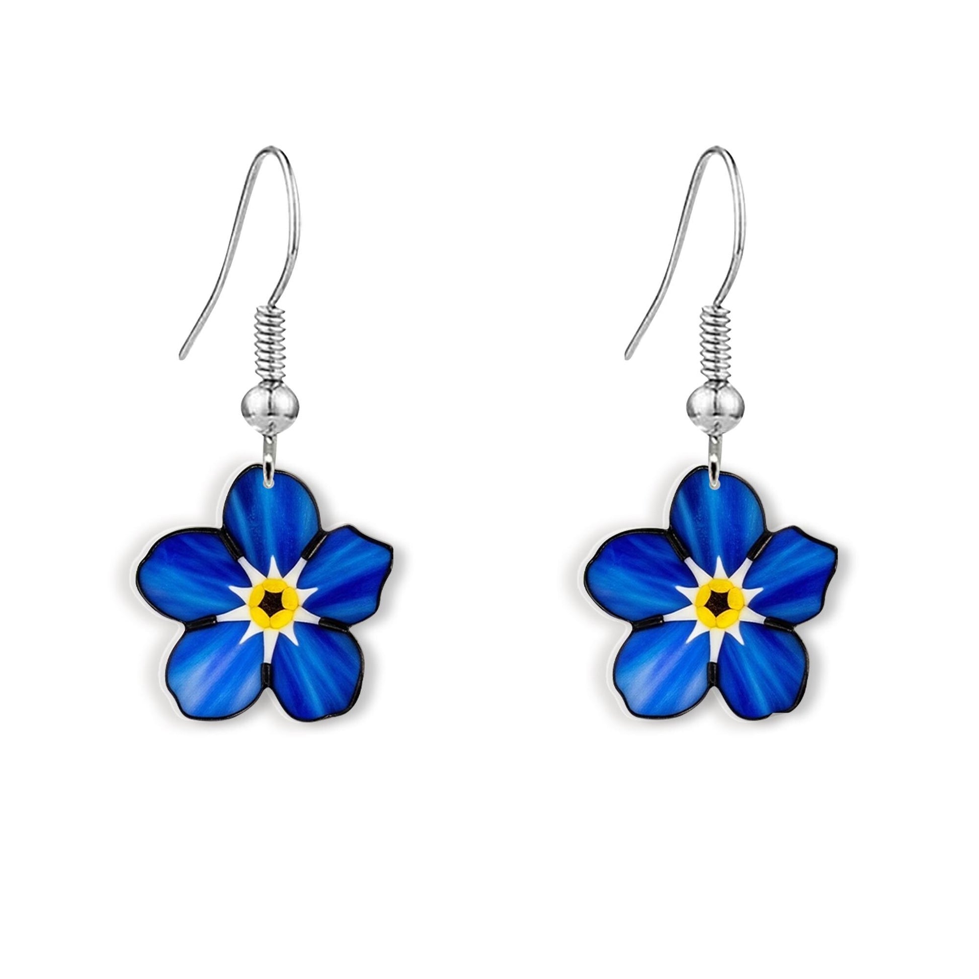 Forget Me Not Flower Earrings, Blue Acrylic Drop Earrings, Botanical Jewelry, Nature Inspired Gift for Her, Floral Statement Earrings