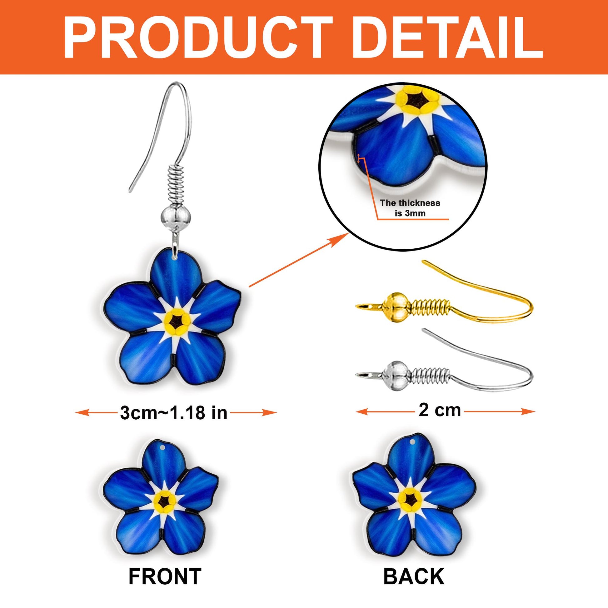 Forget Me Not Flower Earrings, Blue Acrylic Drop Earrings, Botanical Jewelry, Nature Inspired Gift for Her, Floral Statement Earrings