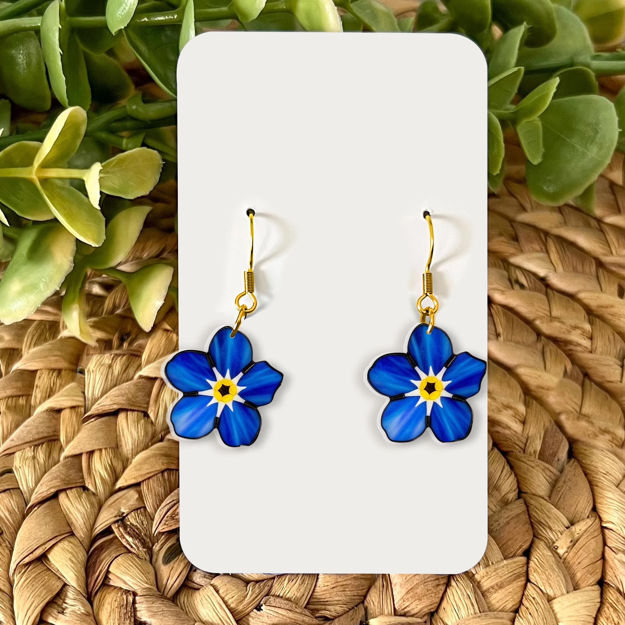 Forget Me Not Flower Earrings, Blue Acrylic Drop Earrings, Botanical Jewelry, Nature Inspired Gift for Her, Floral Statement Earrings