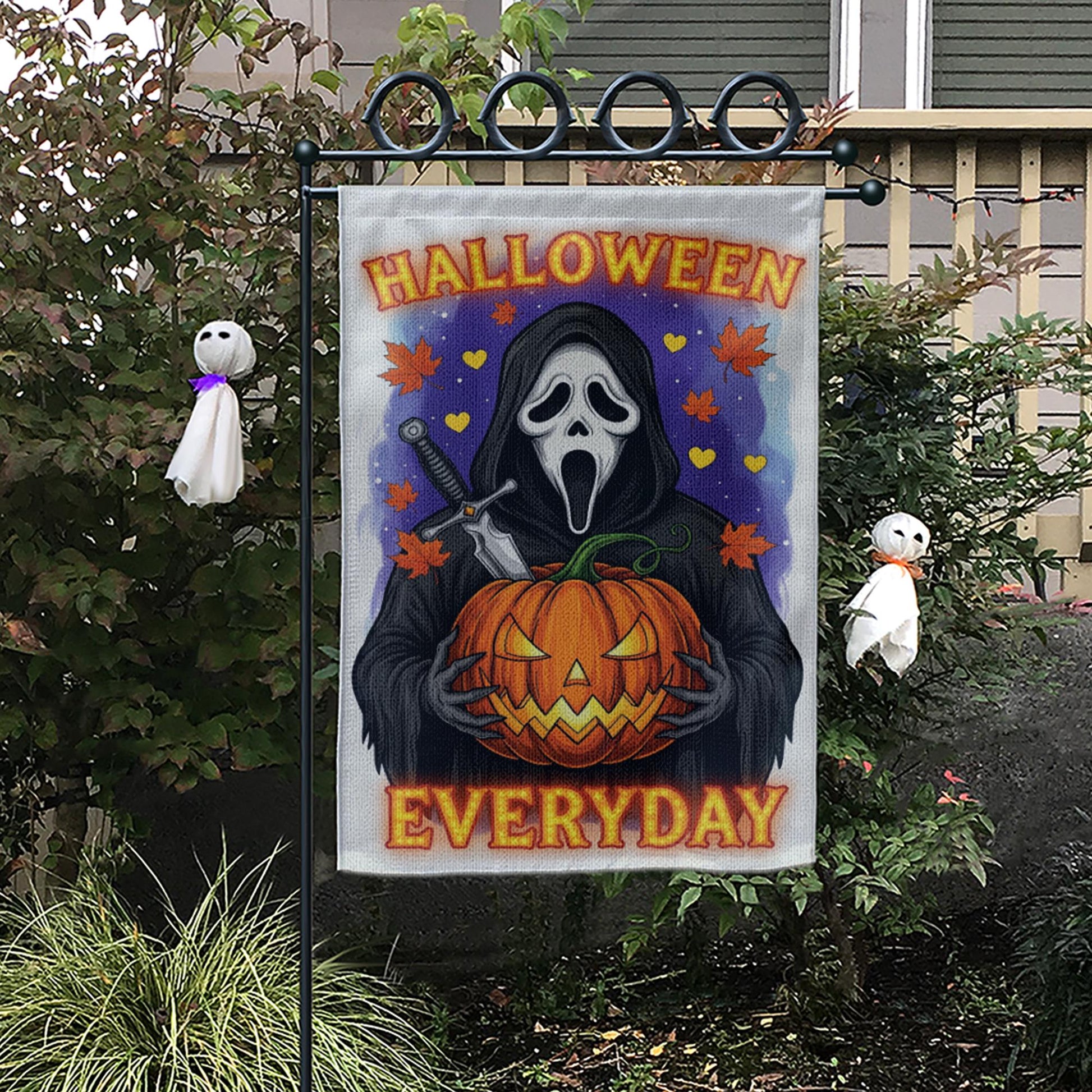 Halloween Everyday Garden Flag, Horror Movie Slasher Yard Sign, Scary Mask Porch Decor, Spooky Ghost Fan Art, Fall Welcome Banner