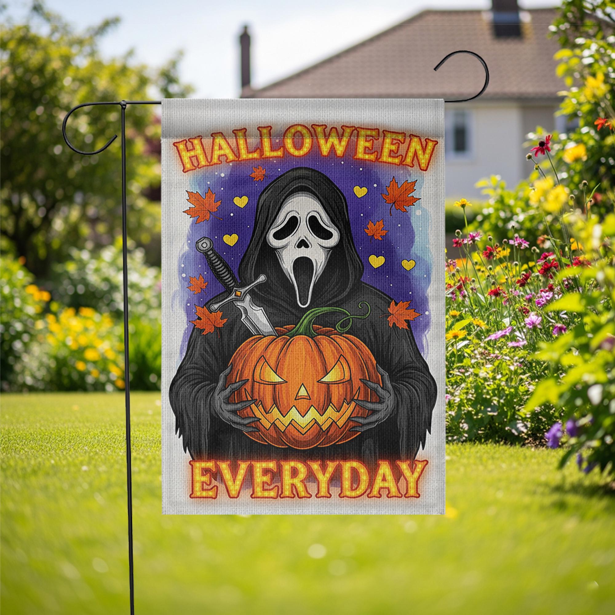 Halloween Everyday Garden Flag, Horror Movie Slasher Yard Sign, Scary Mask Porch Decor, Spooky Ghost Fan Art, Fall Welcome Banner