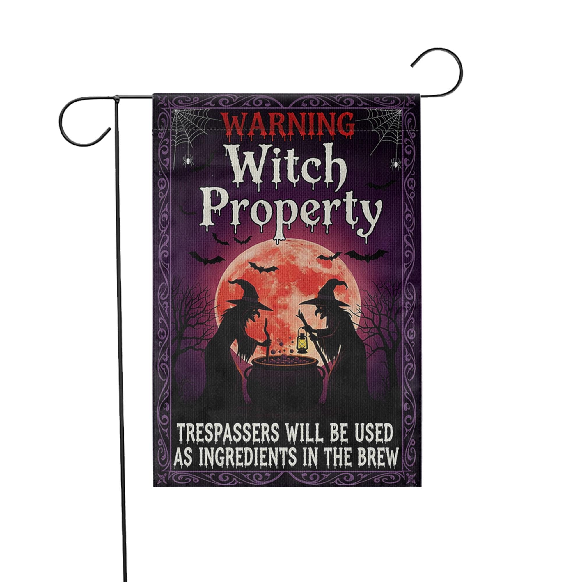 Witch Property Garden Flag, Funny Halloween Yard Sign, Trespassers Will Be Ingredients Porch Decor, Spooky Gothic Witch Banner