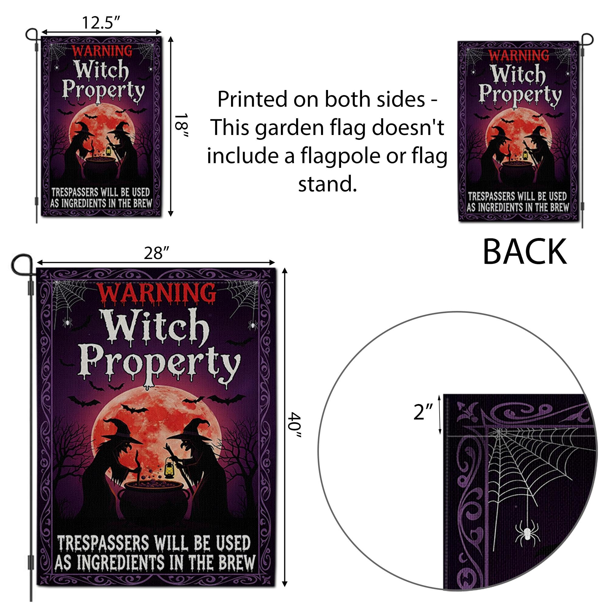 Witch Property Garden Flag, Funny Halloween Yard Sign, Trespassers Will Be Ingredients Porch Decor, Spooky Gothic Witch Banner