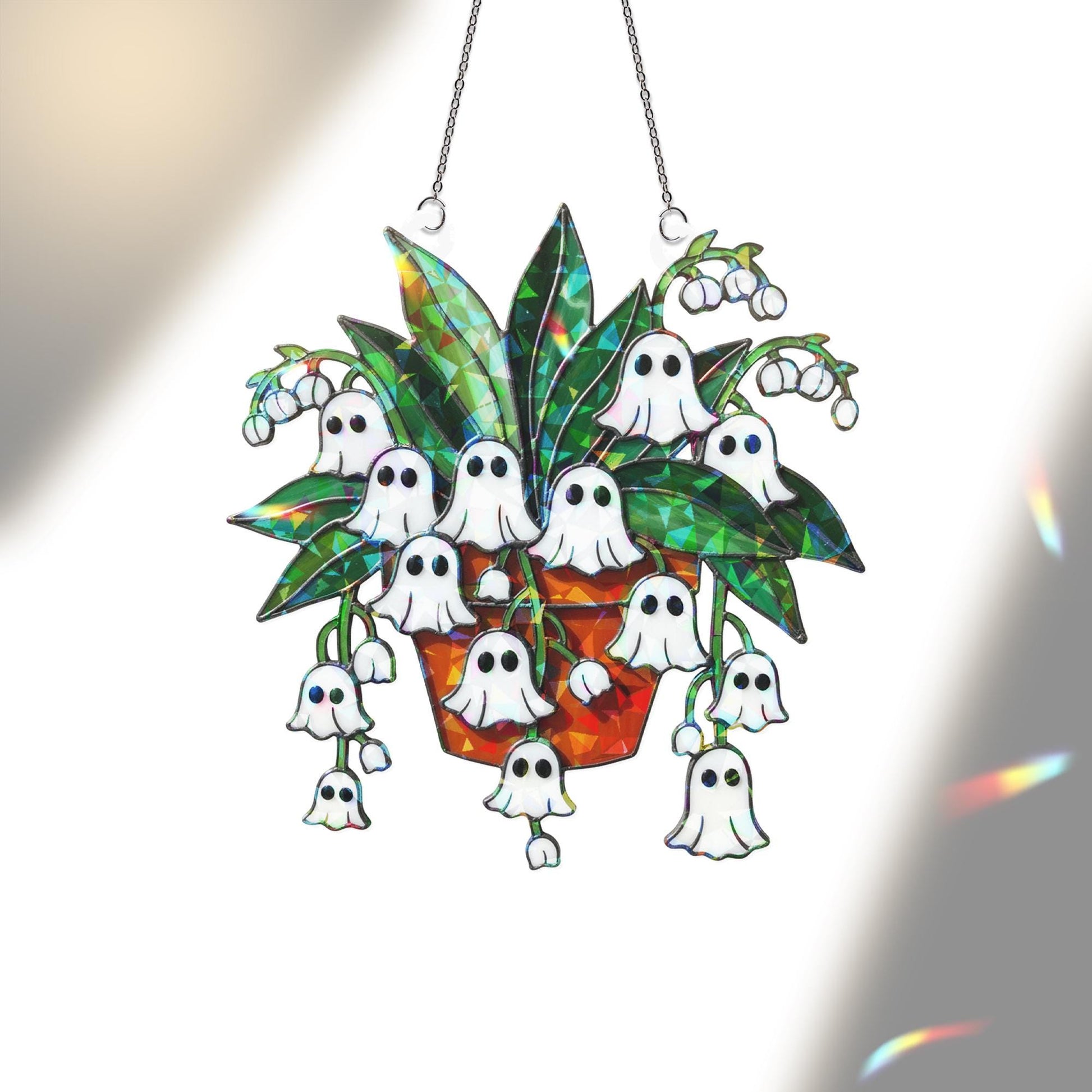 Ghost Lily of the Valley Acrylic Hologram Decor, Spooky Flower Pot Halloween Decor, Holographic Fall Hanging Ornament. Ghost Plant Hologram