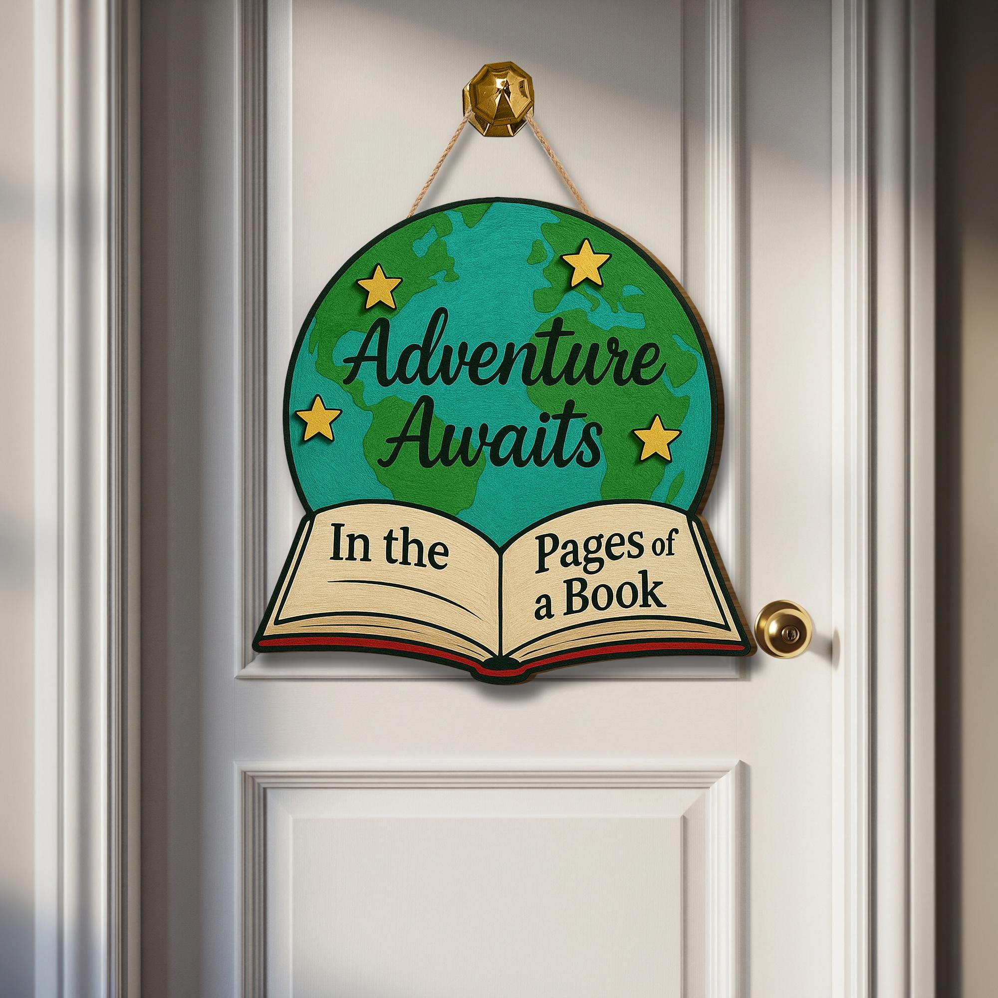 Adventure Awaits Book Sign, Wooden Reading Wall Decor, Library Classroom Sign, Book Lover Gift, Literacy Door Hanger for Teachers