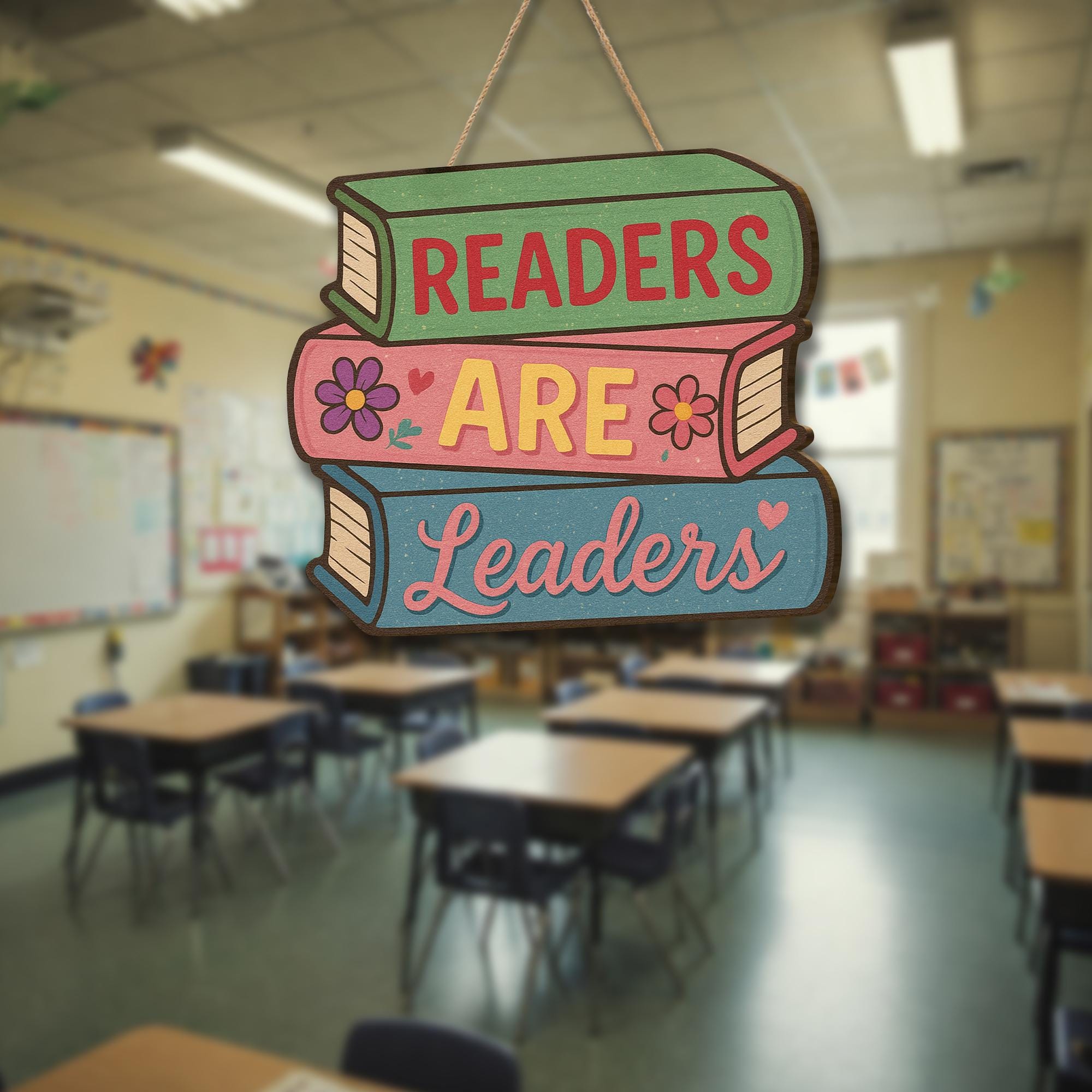 Readers Are Leaders Wooden Sign, Classroom Library Door Decor, Book Lover Gift, Teacher Reading Quote Wall Hanging, Library Welcome Sign