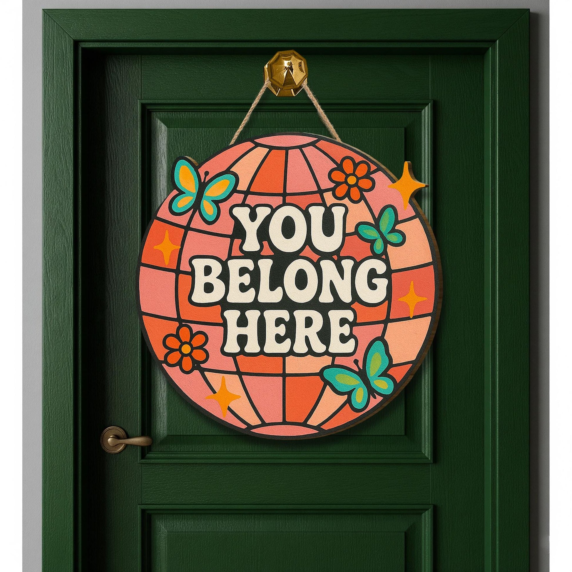 You Belong Here Wood Sign, Retro Door Sign, Classroom Wall Decor, Positive Quote Sign, Welcome Sign, Boho Teacher Gift, Inclusive classroom