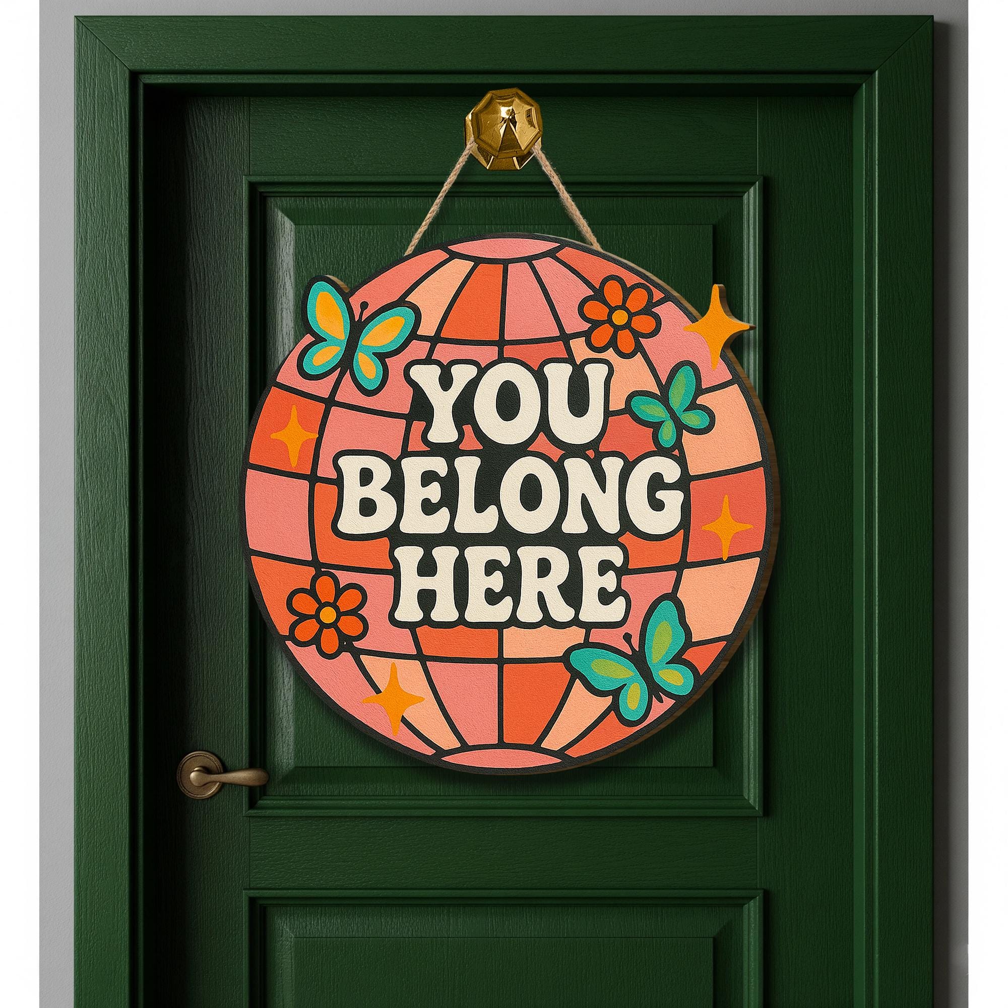 You Belong Here Wood Sign, Retro Door Sign, Classroom Wall Decor, Positive Quote Sign, Welcome Sign, Boho Teacher Gift, Inclusive classroom