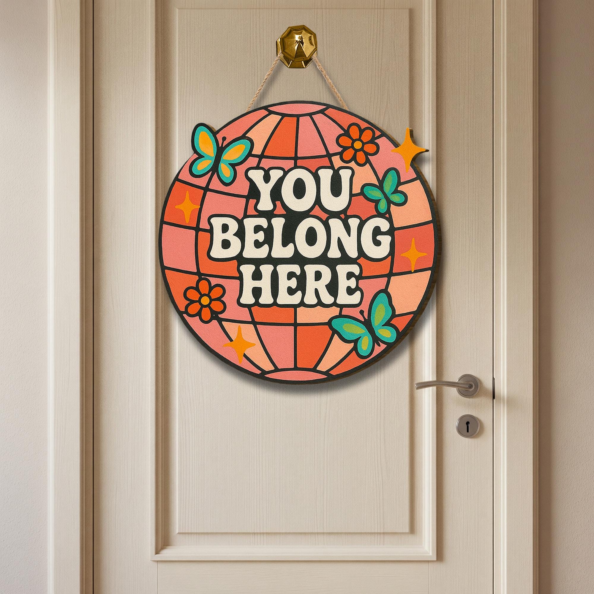You Belong Here Wood Sign, Retro Door Sign, Classroom Wall Decor, Positive Quote Sign, Welcome Sign, Boho Teacher Gift, Inclusive classroom