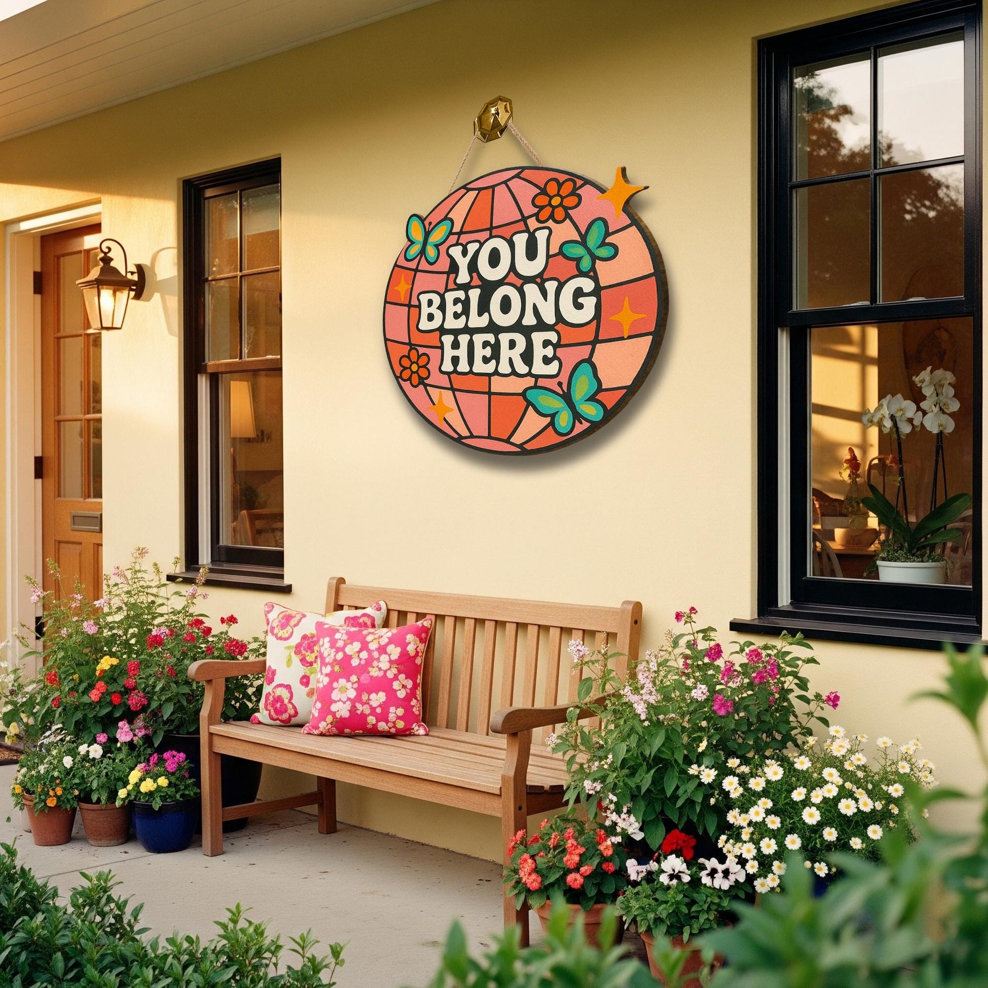 You Belong Here Wood Sign, Retro Door Sign, Classroom Wall Decor, Positive Quote Sign, Welcome Sign, Boho Teacher Gift, Inclusive classroom