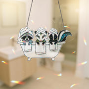 Cute Animal Bathroom Decor, Holographic Acrylic Spa Suncatcher, Raccoon Possum Skunk Art, Funny Woodland Bath Window Hanging