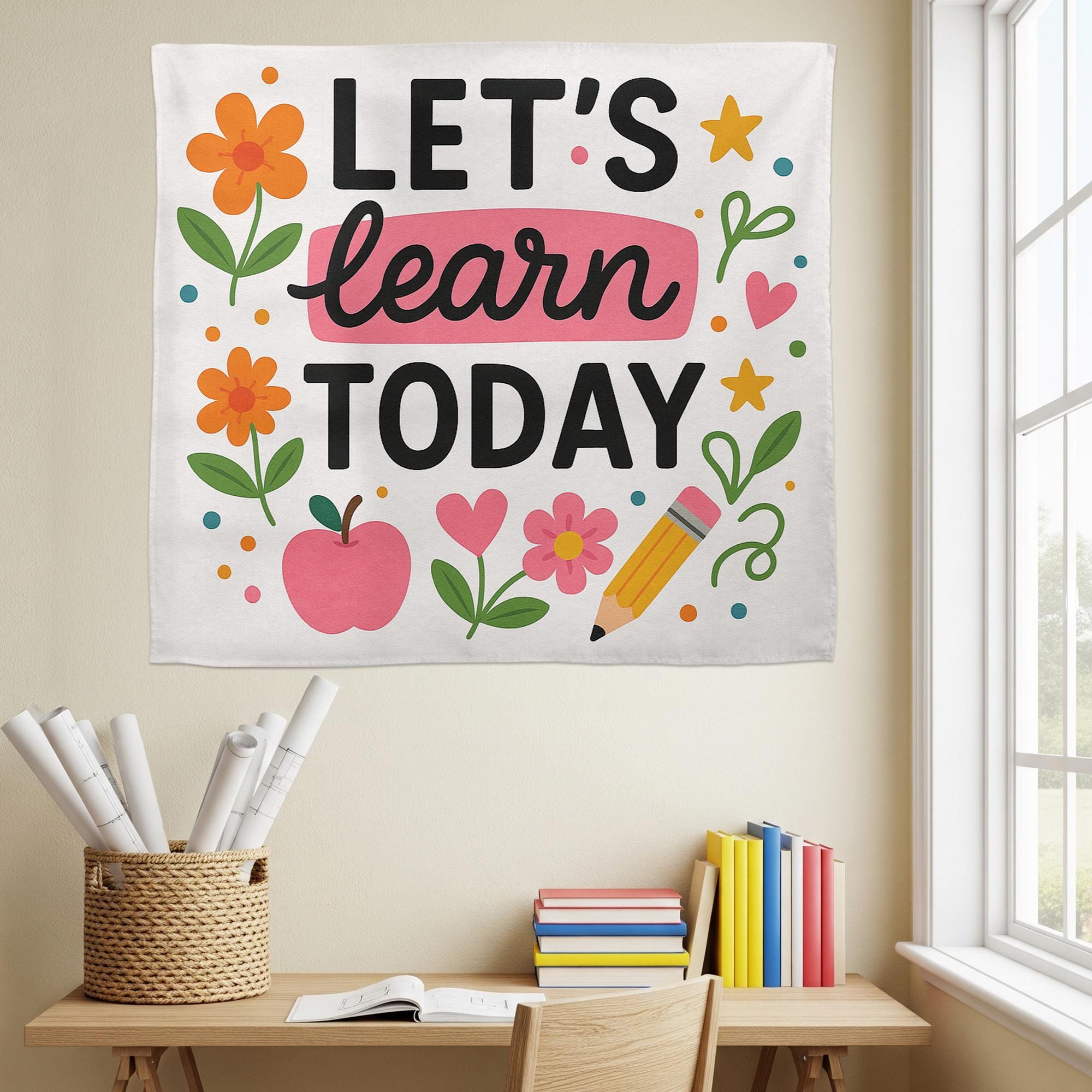Let’s Learn Today Classroom Tapestry, Back to School Wall Decor, Teacher Gift, Preschool Kindergarten Motivational Banner