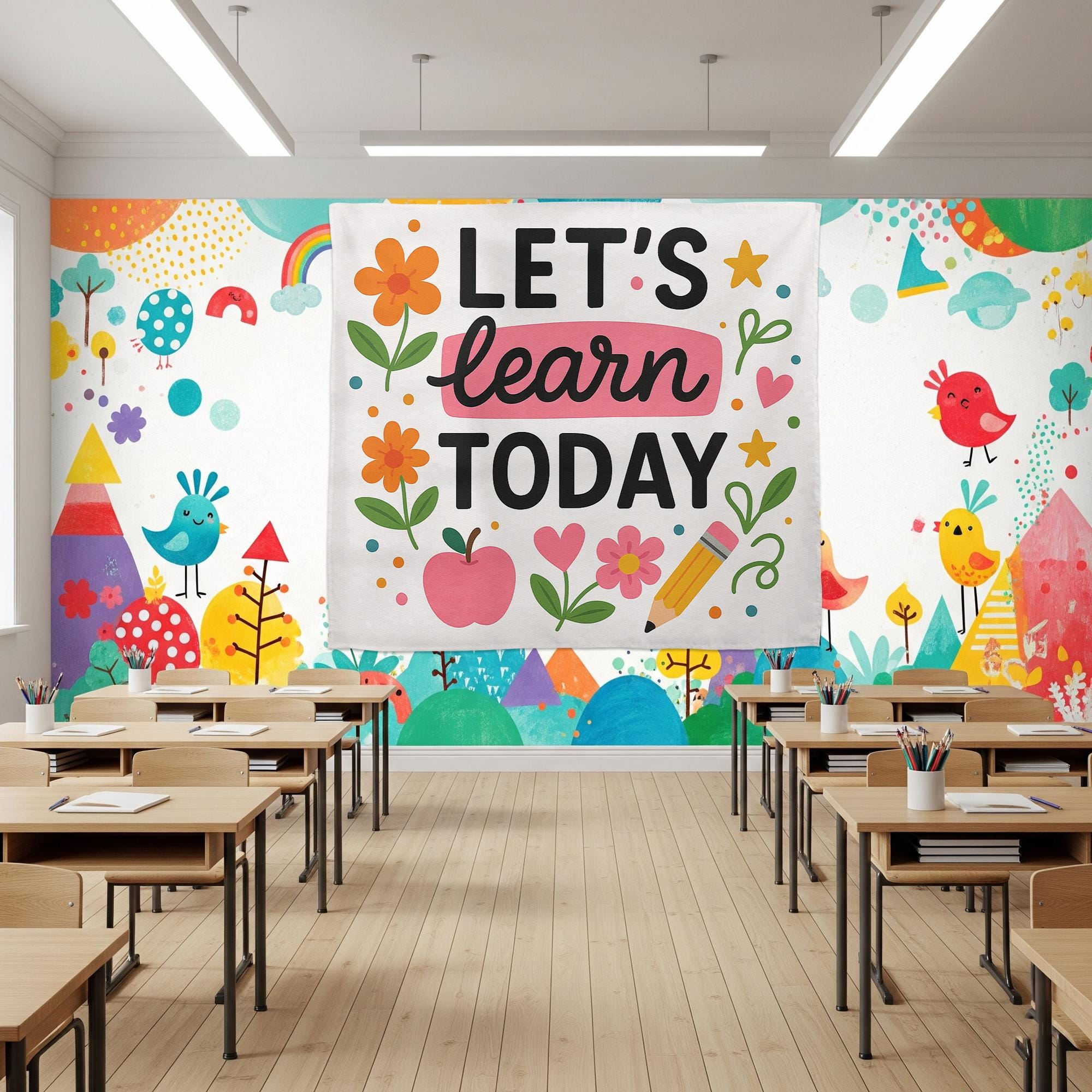 Let’s Learn Today Classroom Tapestry, Back to School Wall Decor, Teacher Gift, Preschool Kindergarten Motivational Banner