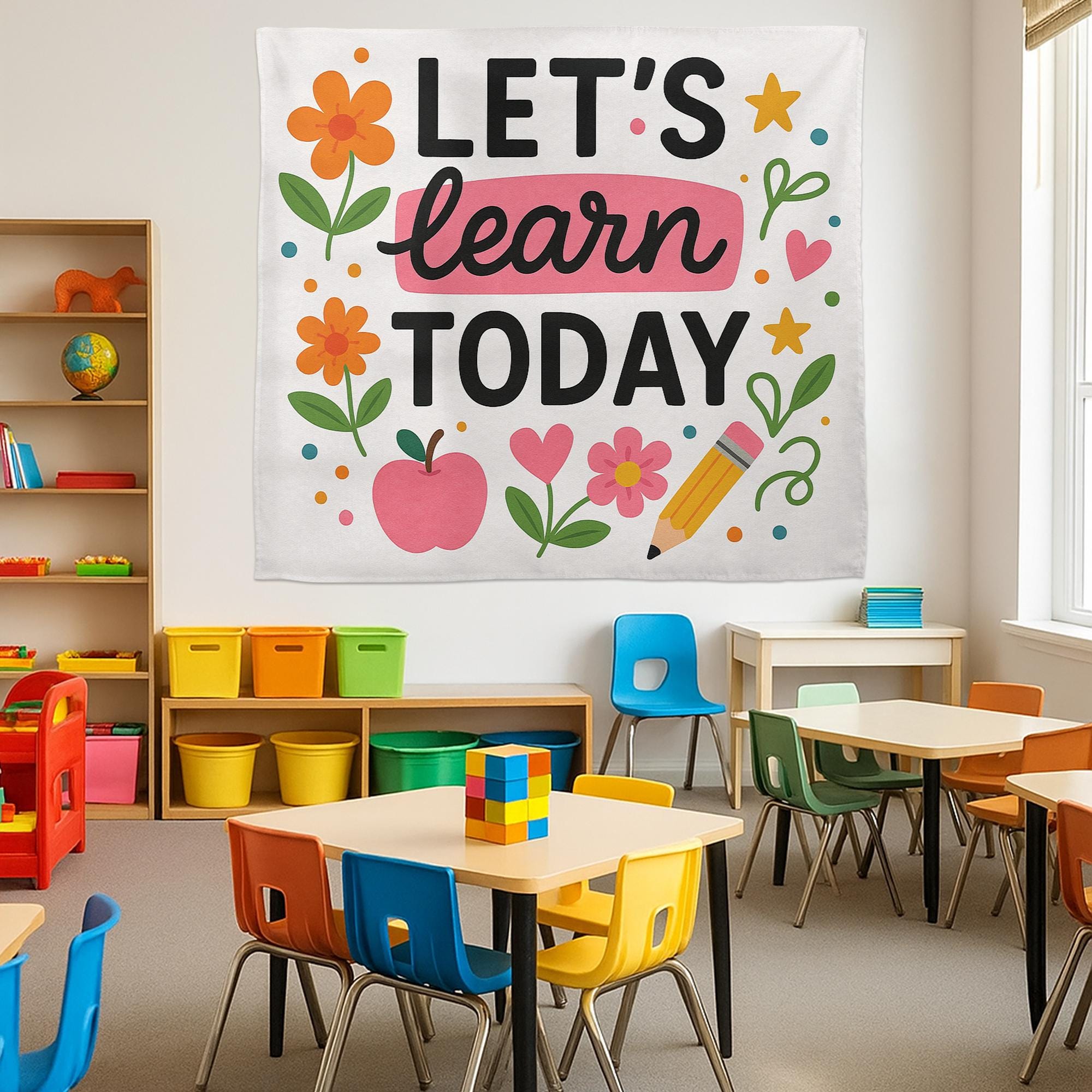 Let’s Learn Today Classroom Tapestry, Back to School Wall Decor, Teacher Gift, Preschool Kindergarten Motivational Banner