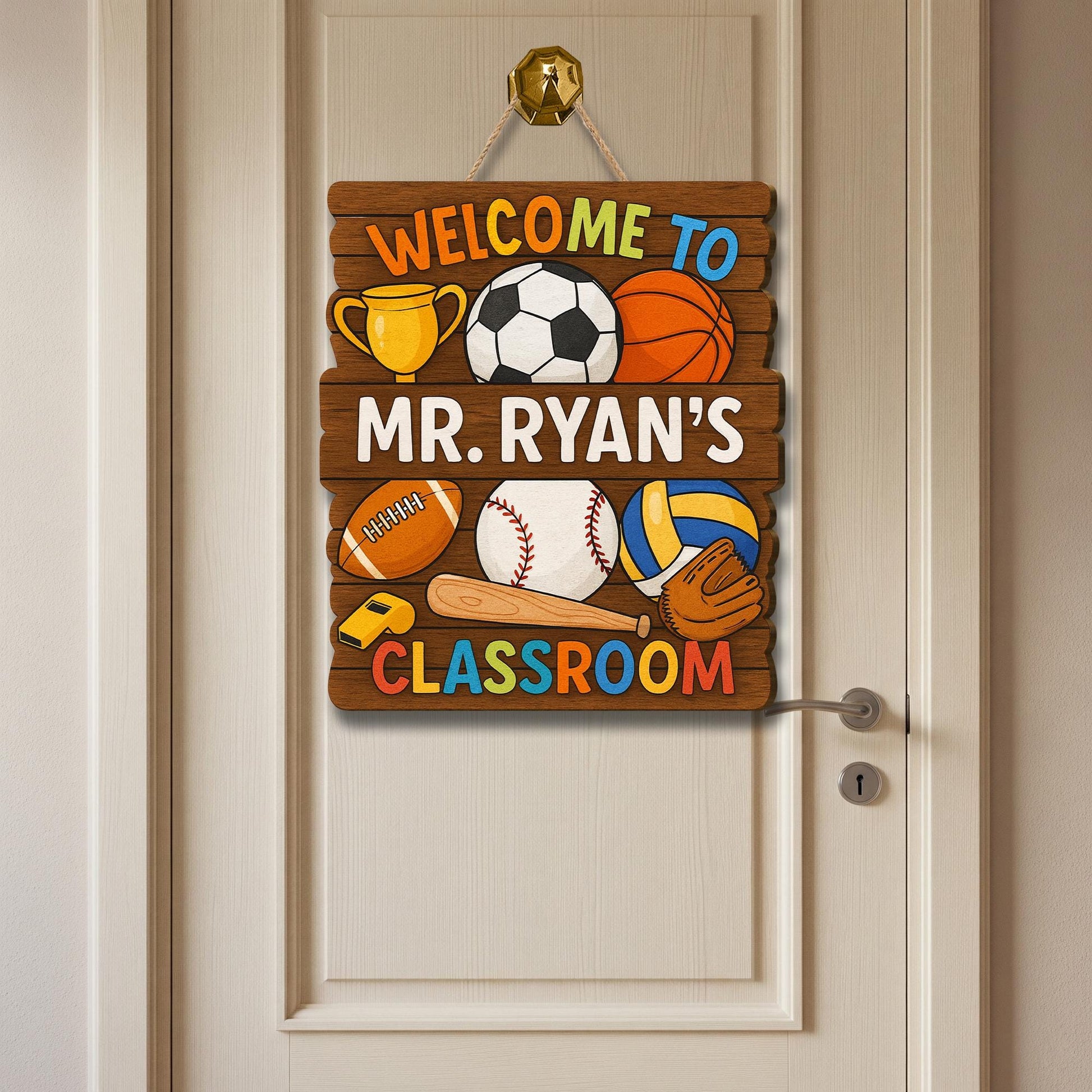 Sports Theme Classroom Door Sign, Welcome Sign for Teacher Classroom, Educators | Personalized Teacher Decor for PE or Coaches, Sport School