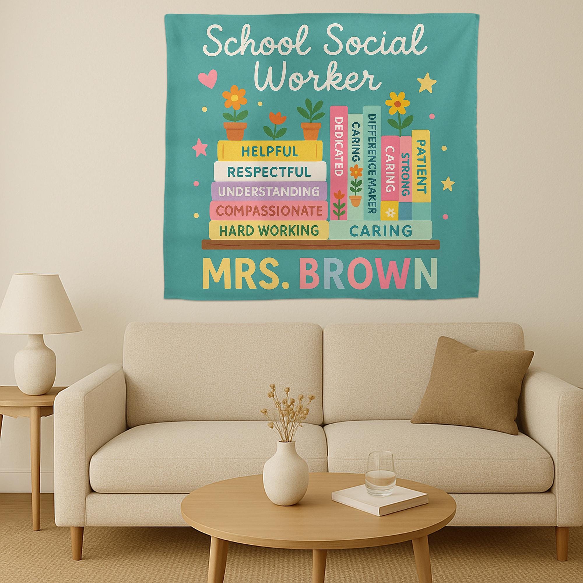 School Social Worker Tapestry, Office Wall Decor, Personalized Teacher Banner, Social Work Gift, Counselor Appreciation Sign
