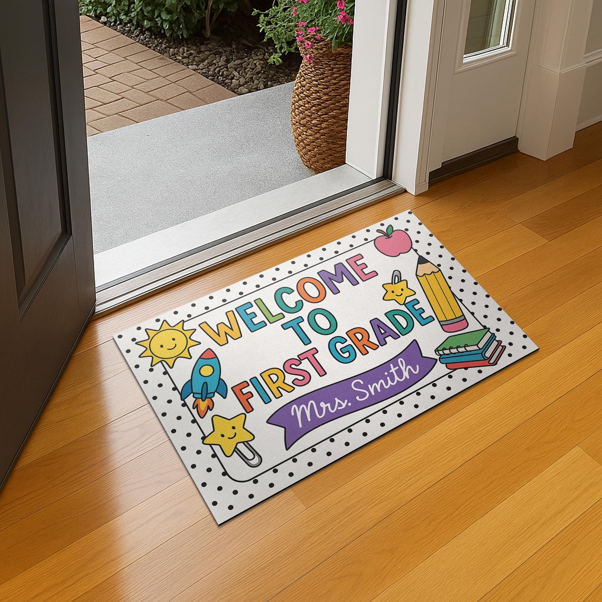 Welcome to First Grade Doormat, Teacher Door Mat, Classroom Decor, Back to School Mat, Custom Rug for Teachers, Classroom Rug