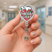 Throat Goat Badge Reel | Funny Airway Medical ID Holder | RT CRNA emt Nurse Gift | Intubation Humor Name Tag Clip for Hospital Staff