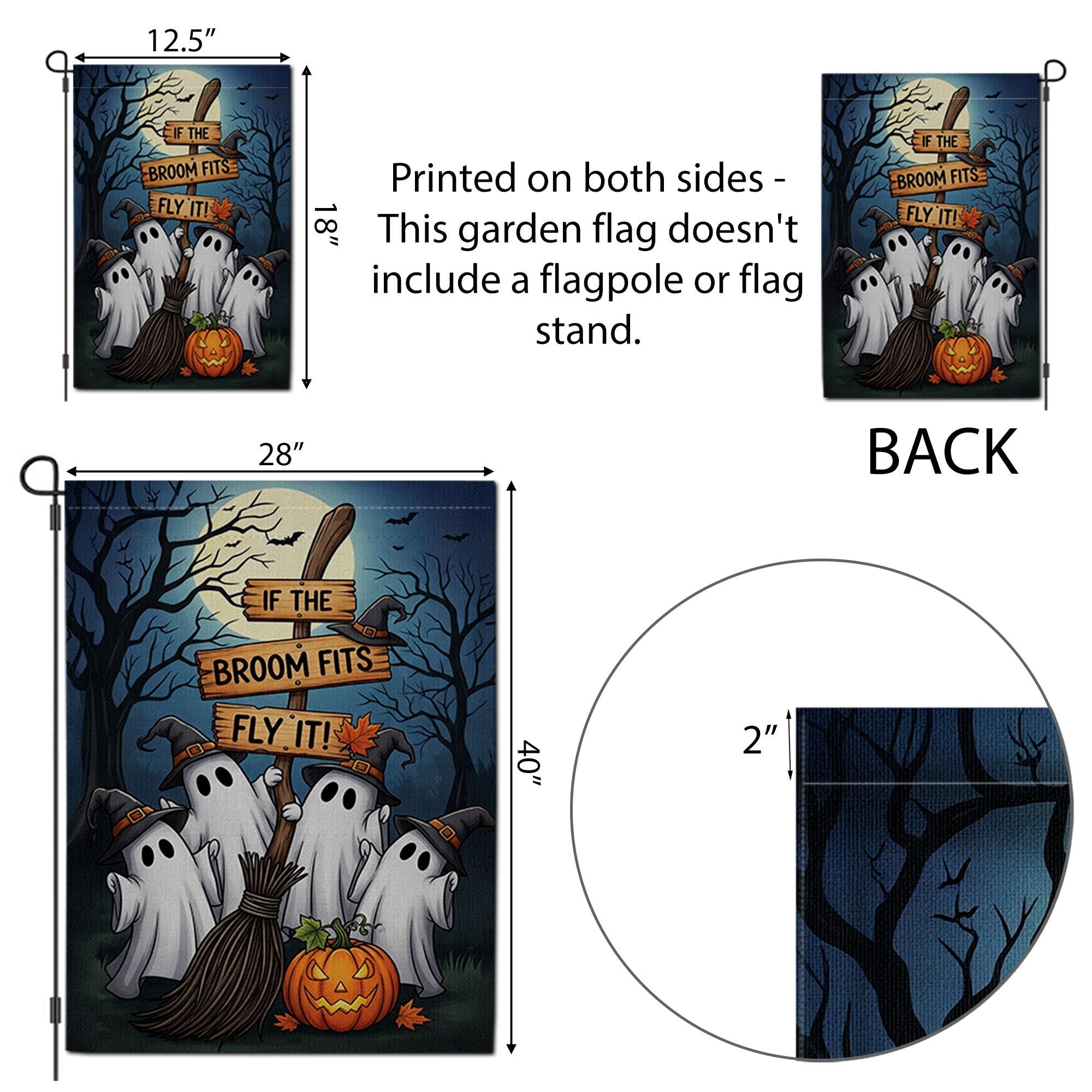Funny Halloween Ghost Garden Flag | If the Broom Fits Fly It Witch Decor | Fall Yard Banner | Spooky Outdoor Lawn Decoration